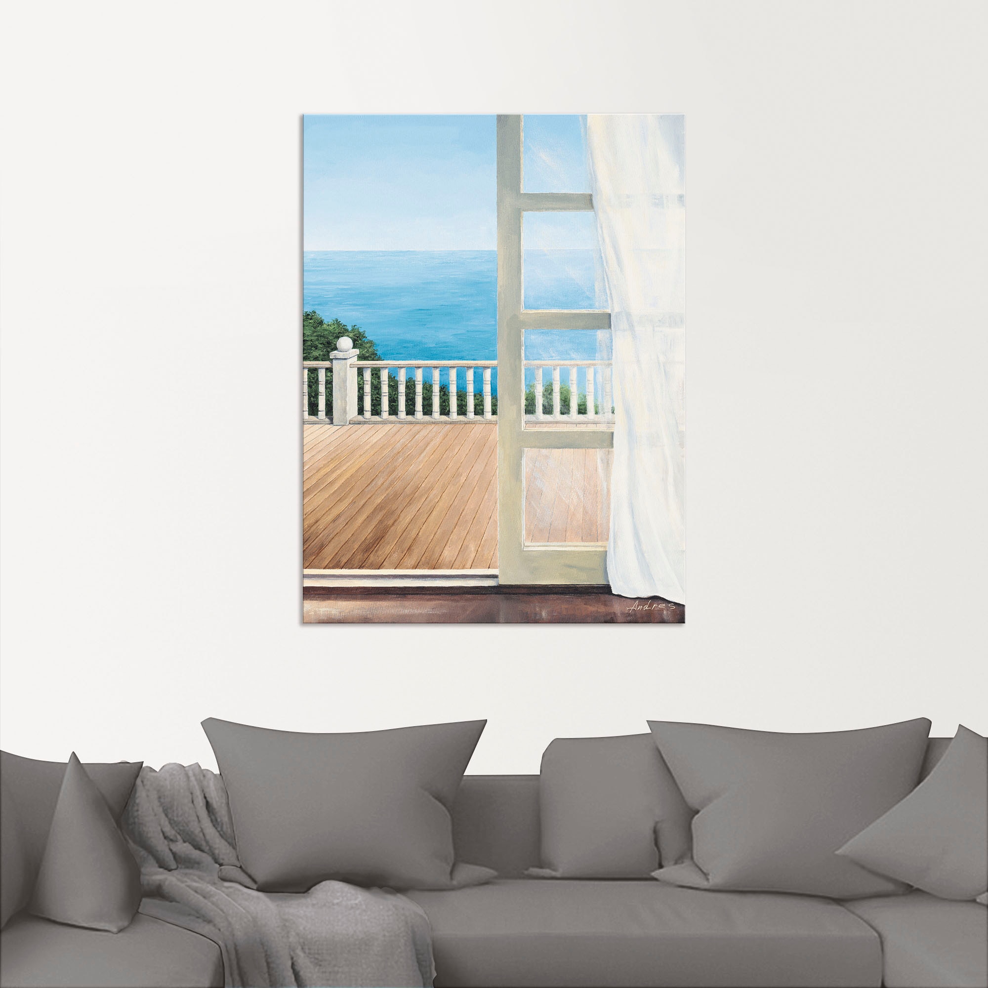 Artland Poster »Veranda mit Meerblick«, Fensterblick, (1 St.), auf Keilrahmen gespannt