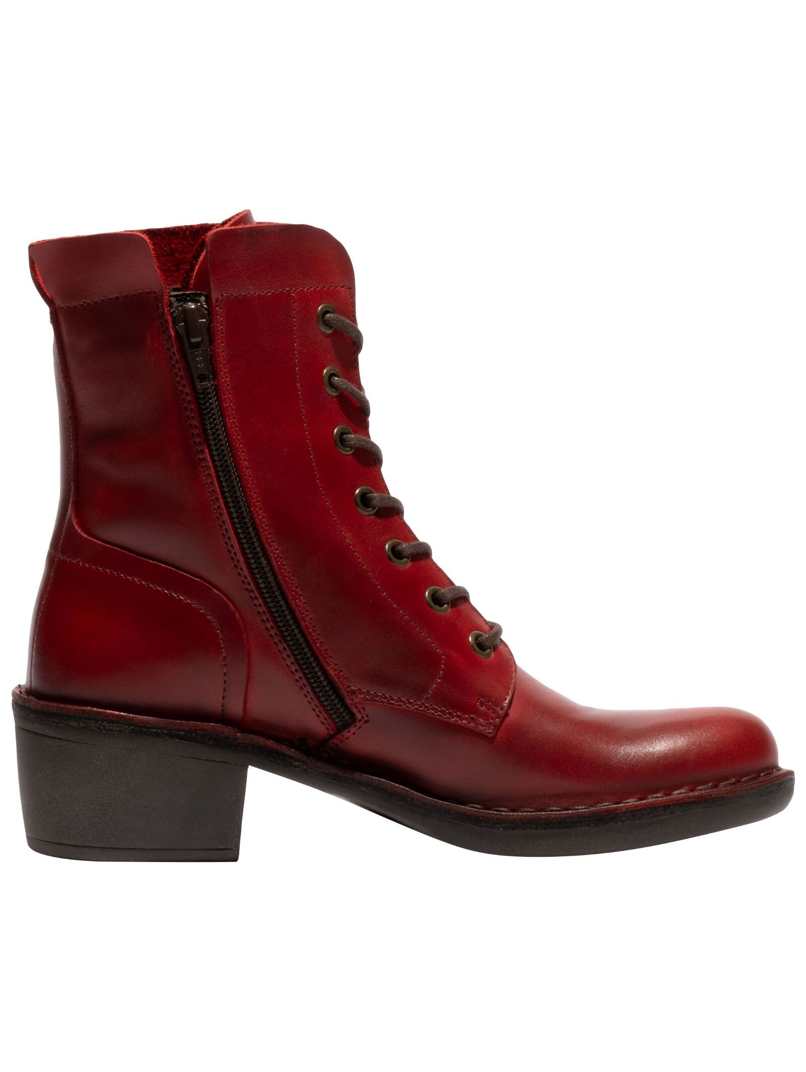 Schnürstiefelette FLY LONDON "Fly London Stiefelette Leder", Damen, Gr. 36, rot, Leder, Schuhe Schnürstiefelette 3