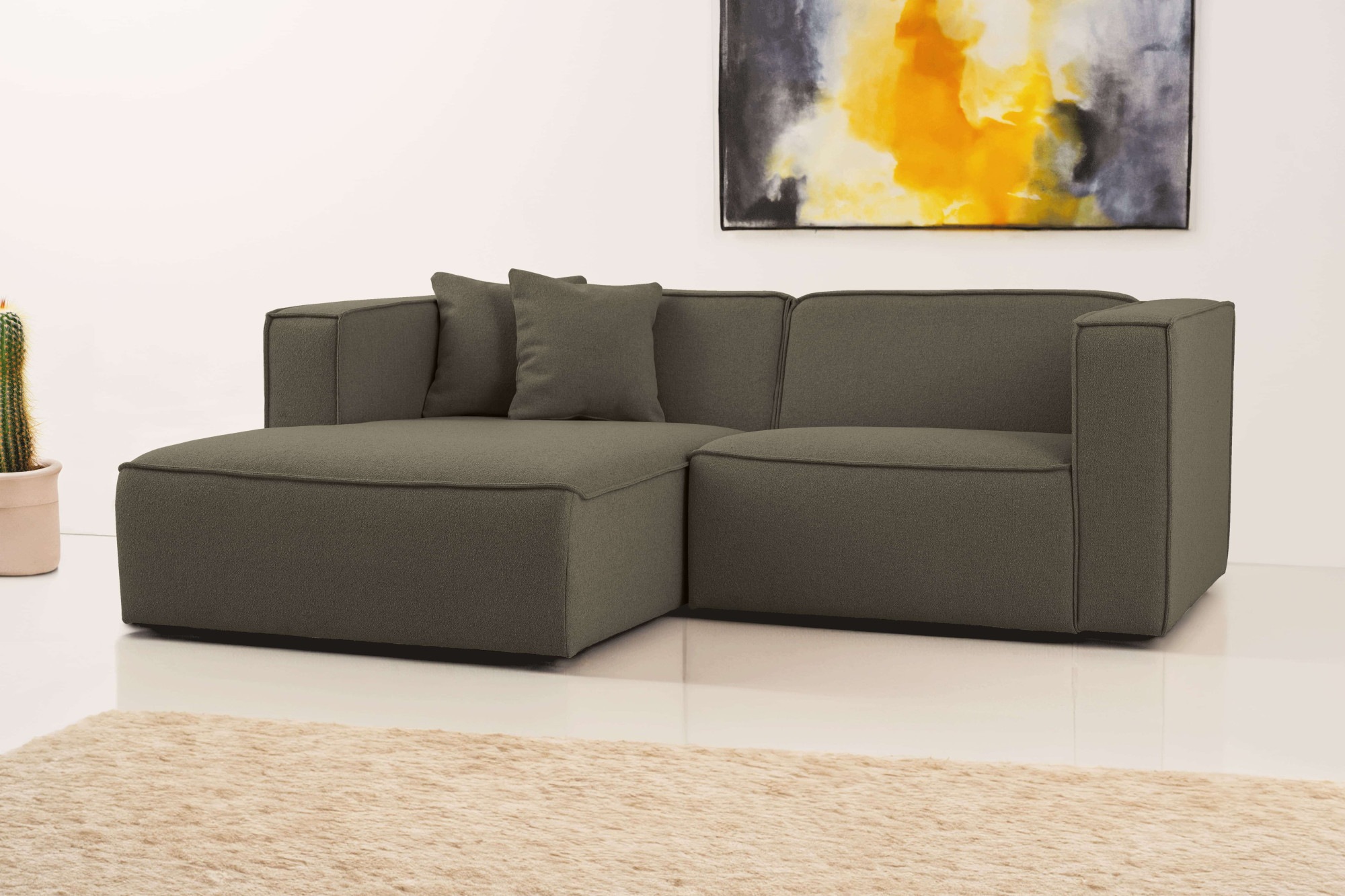 OTTO home Ecksofa »Tammie«, Breite 222 cm, Webstoff fein, bodentief, mit Wellenunterfederung