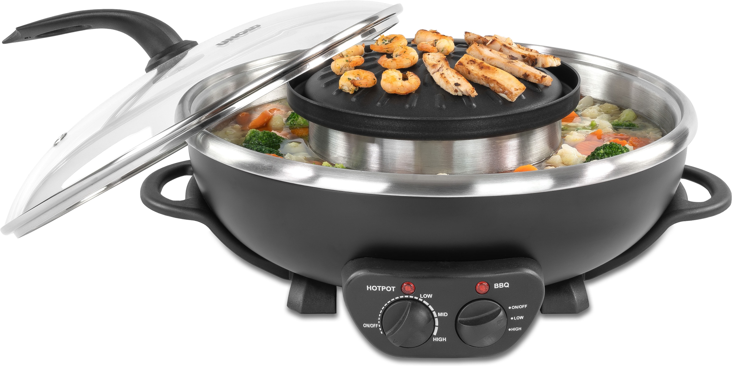 Unold Fondue »Asia Hot Pot« Genoppte Antihaft-Grillplatte, inklusive 4 Fondue-Körbchen