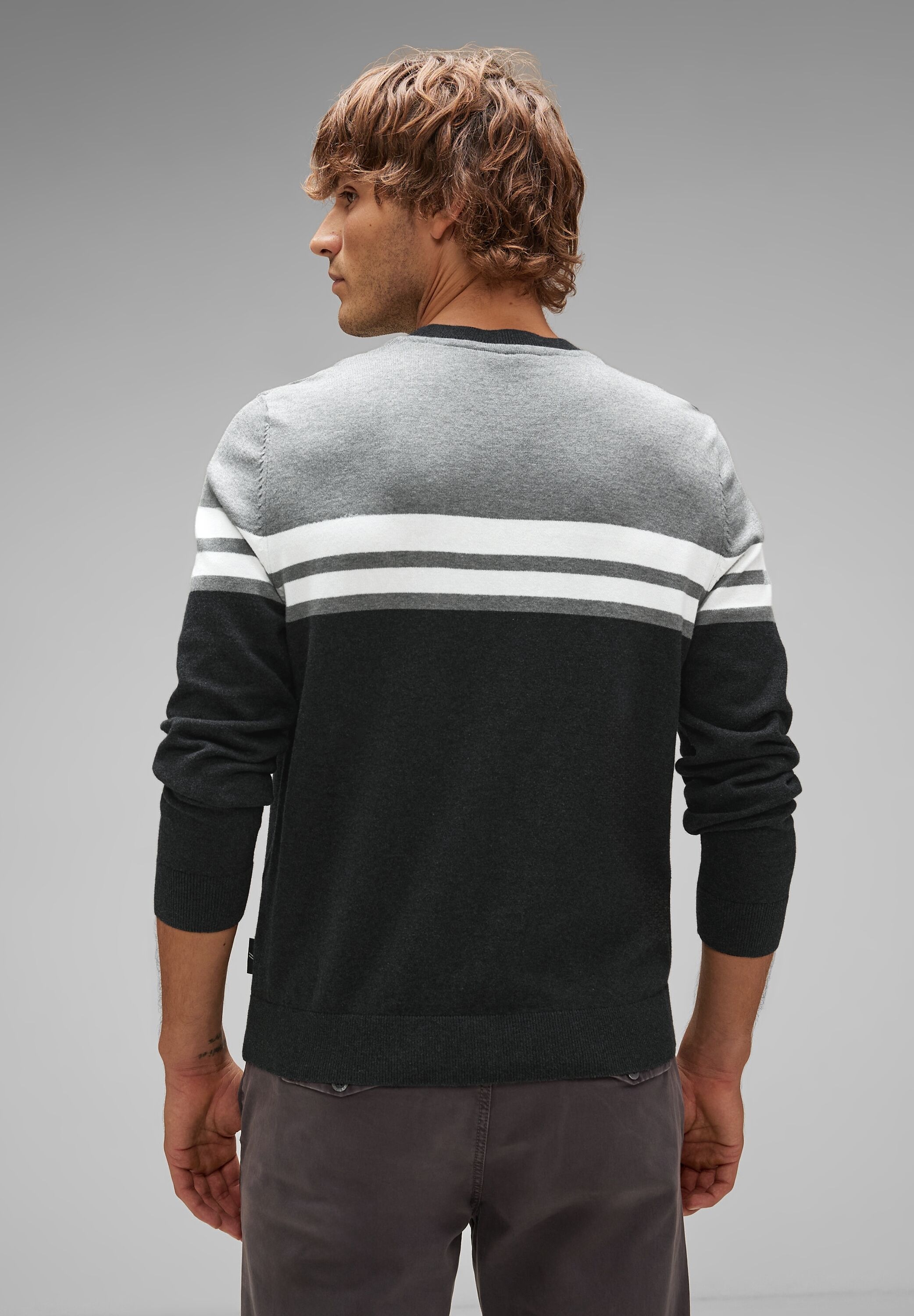 STREET ONE MEN Strickpullover, mit College-Streifen