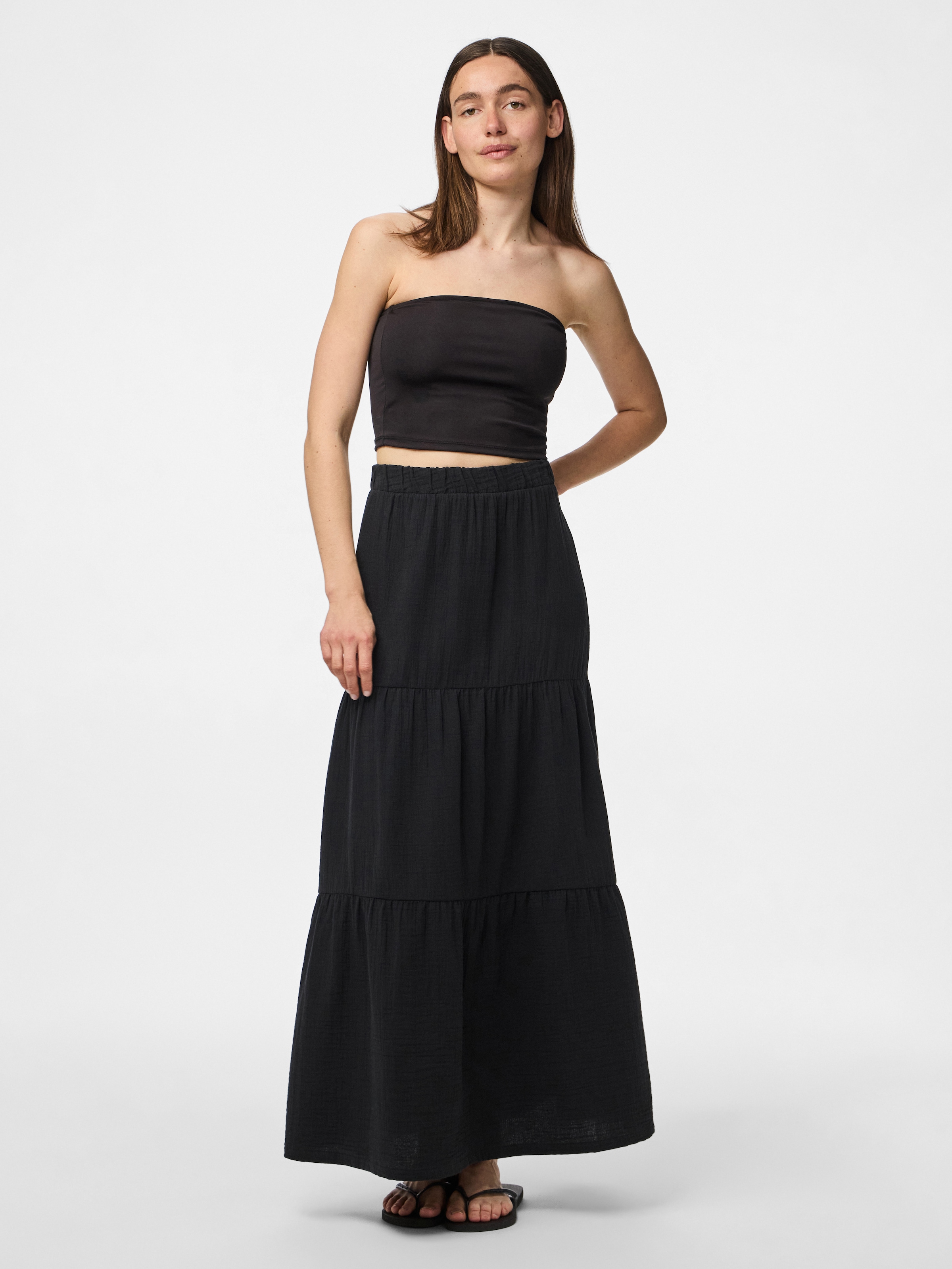 pieces Maxirock »PCSIKKA HW MAXI SKIRT WVN NOOS« mit Stufen