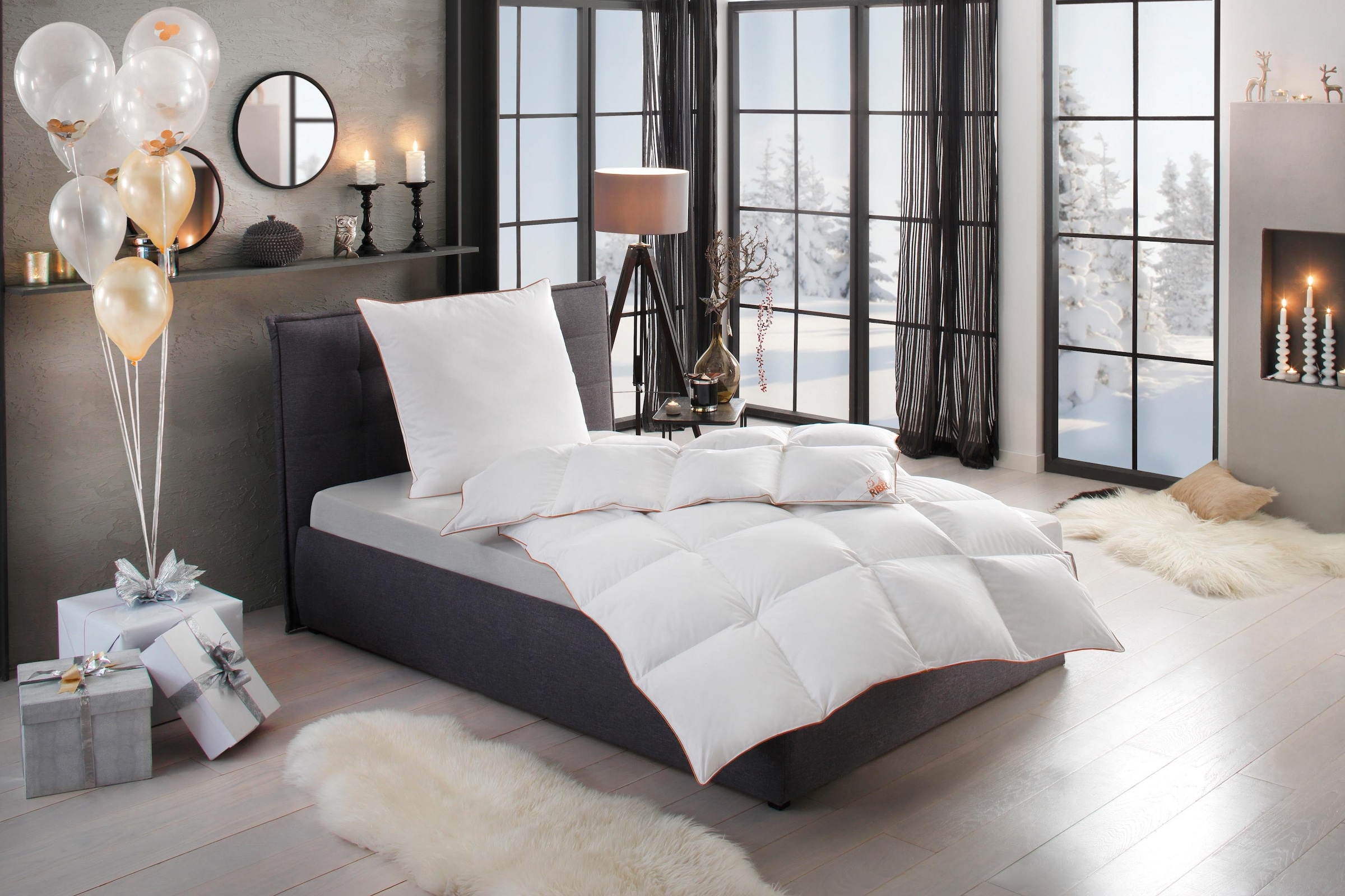RIBECO Daunenbettdecke + Kopfkissen "Ella" Set (Daunendecke + Kissen) zum Top-Preis