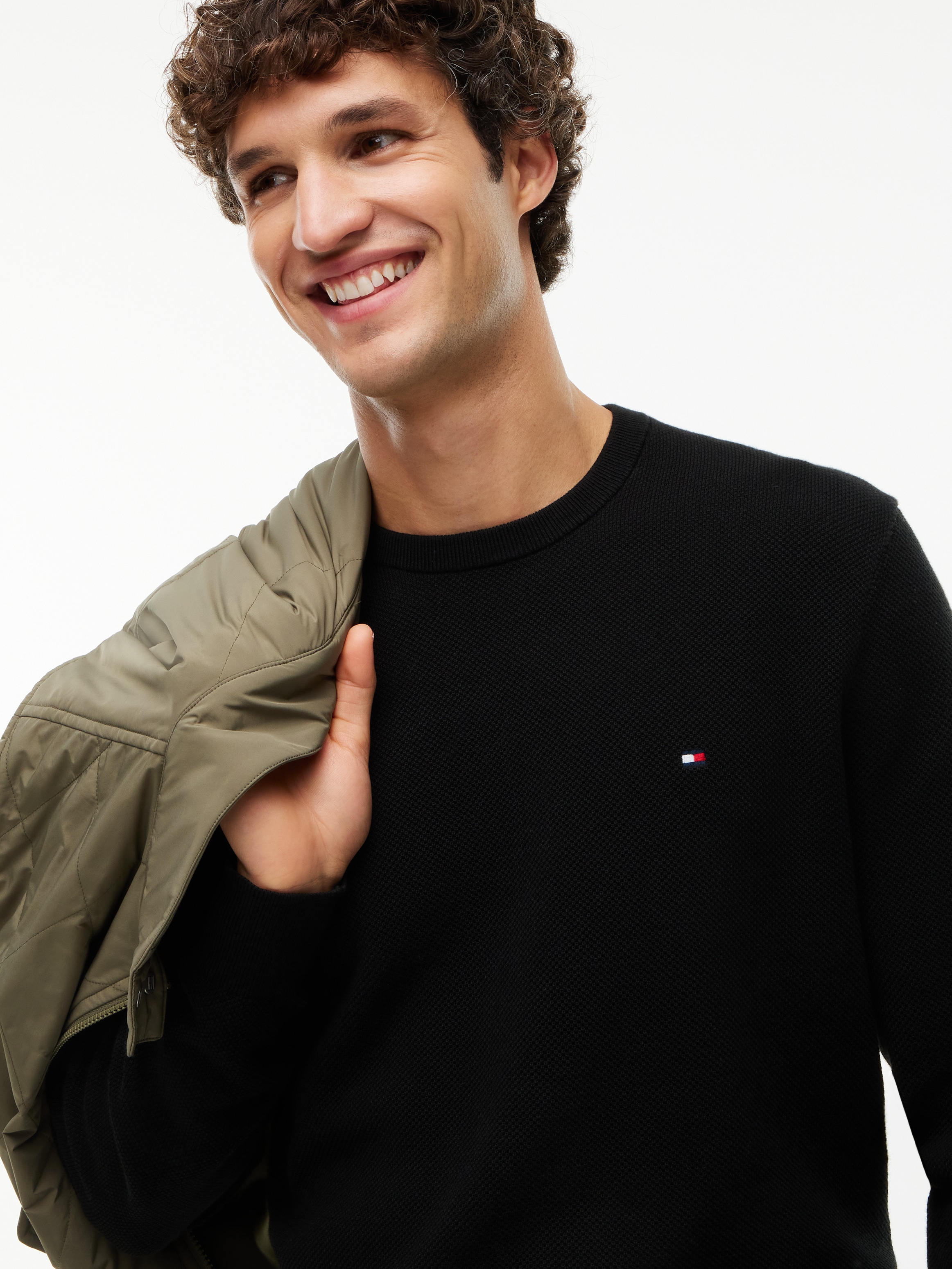 Tommy Hilfiger Rundhalspullover »ESSENTIAL STRUCTURE CREW NECK mit Struktur und Label« unifarben, casual, regular fit, Baumwolle, Rundhals