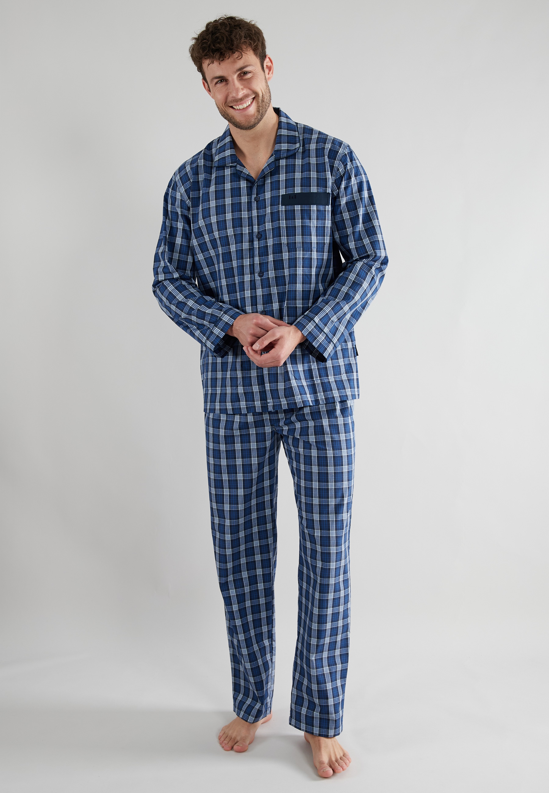 GÖTZBURG Schlafanzug "Clubhouse", 2 Karomuster, Brusttasche, Baumwolle, küh günstig online kaufen