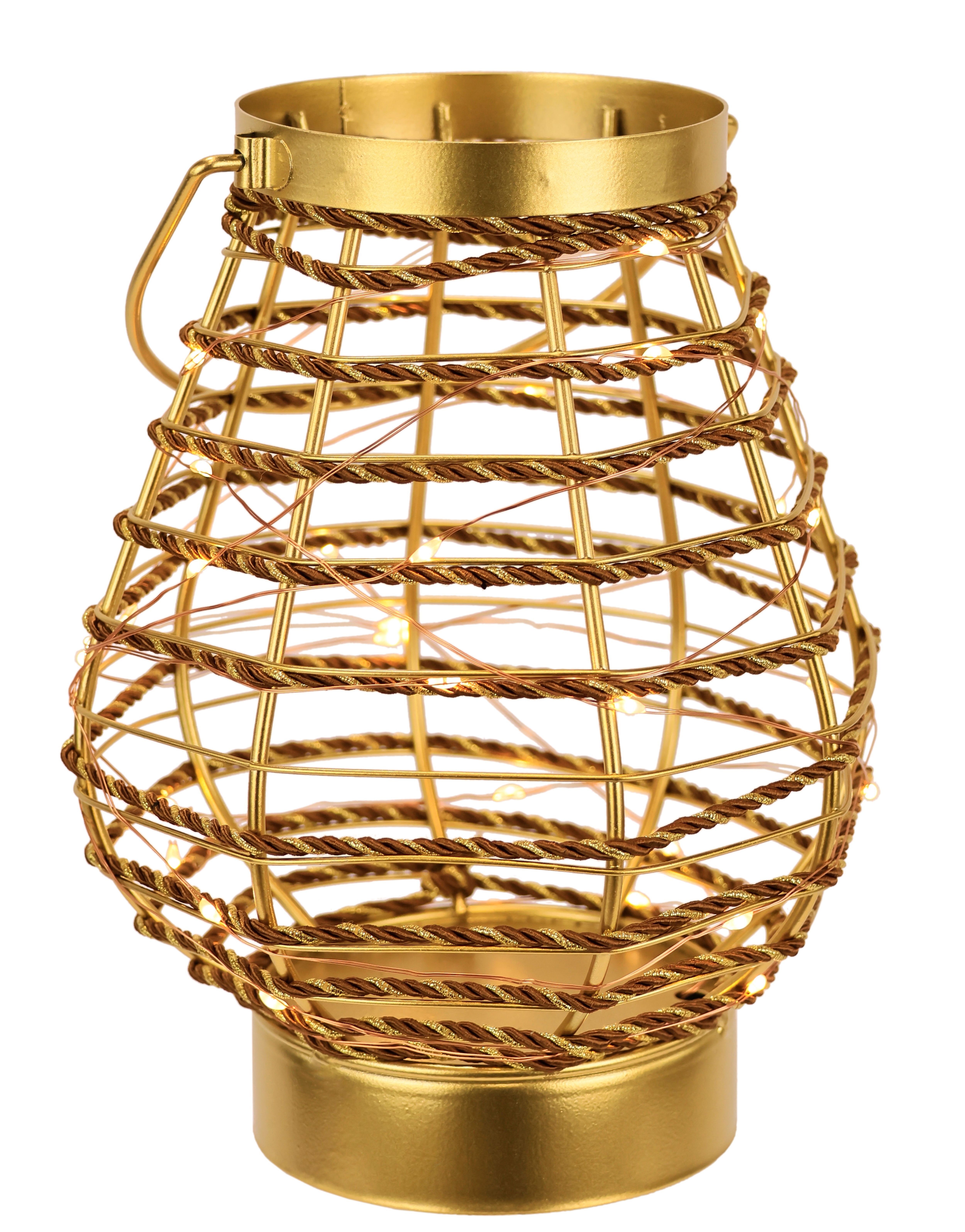 I.GE.A. Windlicht "LED-Laterne aus Metall Kordel" Windlicht Kerzenlaterne Gold Tischdeko Lichterkette