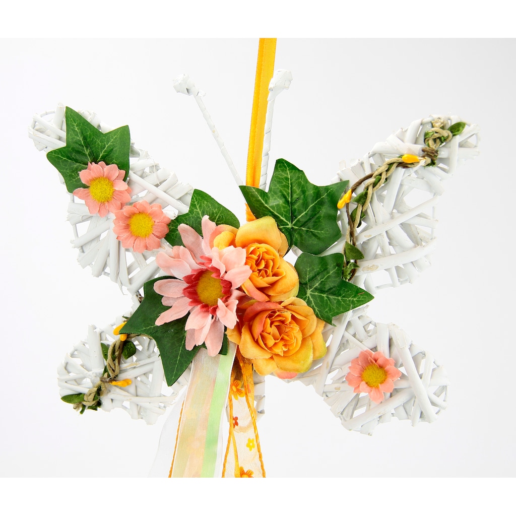 I.GE.A. Kunstkranz »Mit Schmetterling und Kunstblumen, Rosen, Blüten & Schleife zum Hängen«, Wandkanz Kranz Kränze Wanddeko 3D Bild Türschmuck