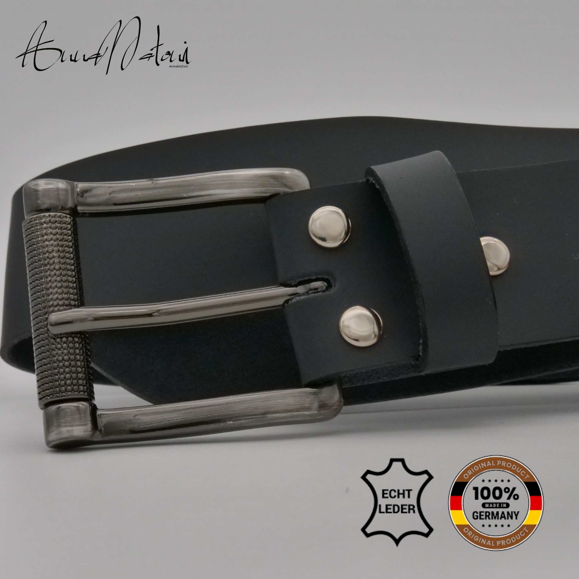 Ledergürtel ANNAMATONI "AnnaMatoni Herren Ledergürtel Zeitloses Design Gürtel 4cm breit", Herren, Gr. TW85 - 100cm Gesamtlänge, marine 490, 100% Leder, Gürtel Ledergürtel 7