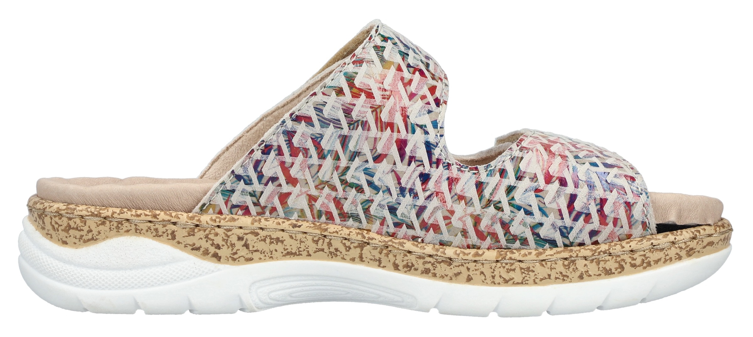 Rieker Pantolette, Sommerschuh, Klettschuh, Hausschuh, Schlappen mit genopptem Fußbett