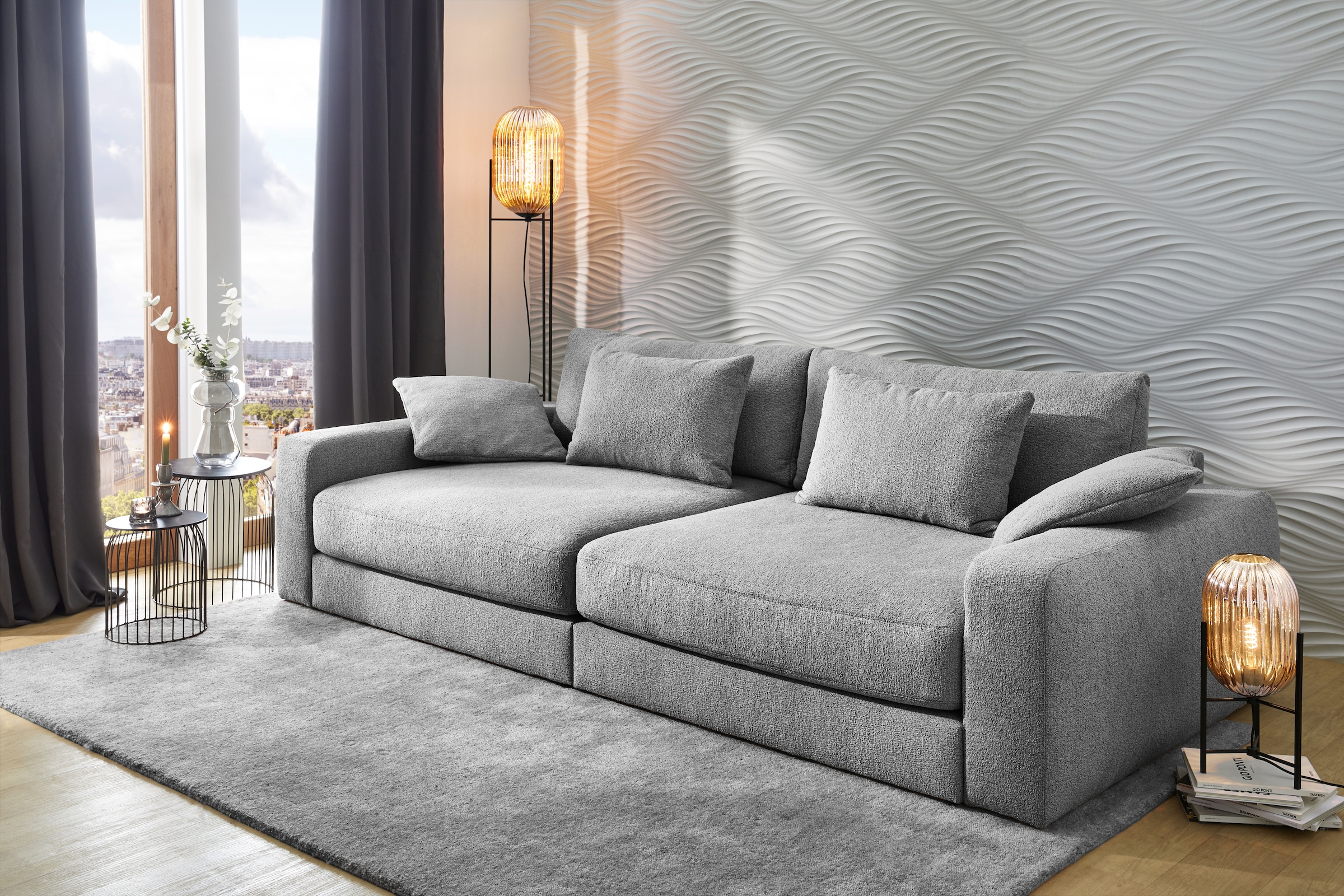 Big-Sofa JOCKENHÖFER GRUPPE "Milano XXL, B: 290 cm", hellgrau, B:290cm T:135cm, Korpus: 100% Polyester;Kissen: 100% Polyester, Sofas, Big-Sofa, mit Zierkissen, Relaxfläche 120x240 cm, Federkern