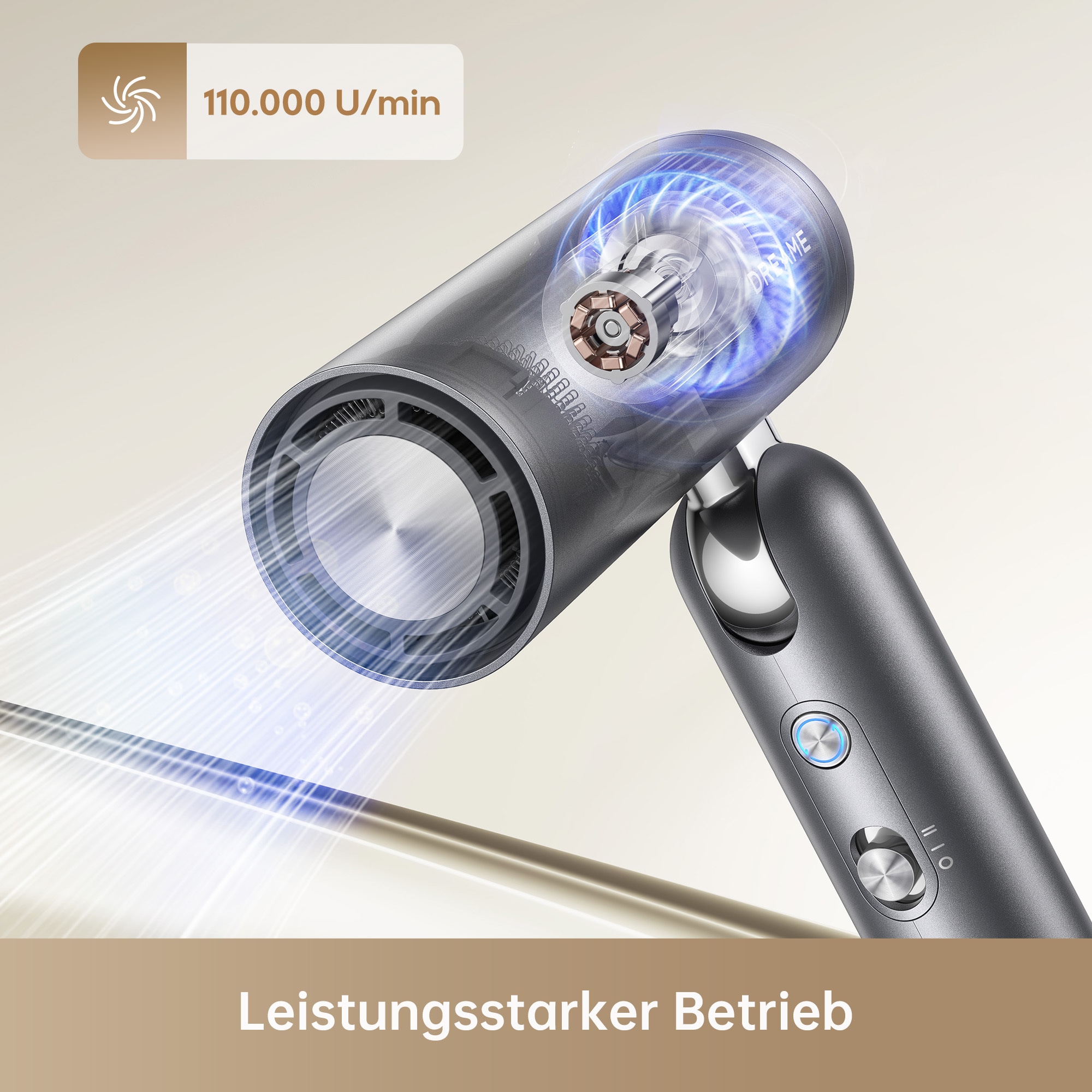 Dreame Haartrockner »Pocket Neo Hochgeschwindigkeits-Haartrockner«, 1300 W, 2 Aufsätze, Kompakt & klappbar, vielseitige Aufsätze, 110.000 U/min