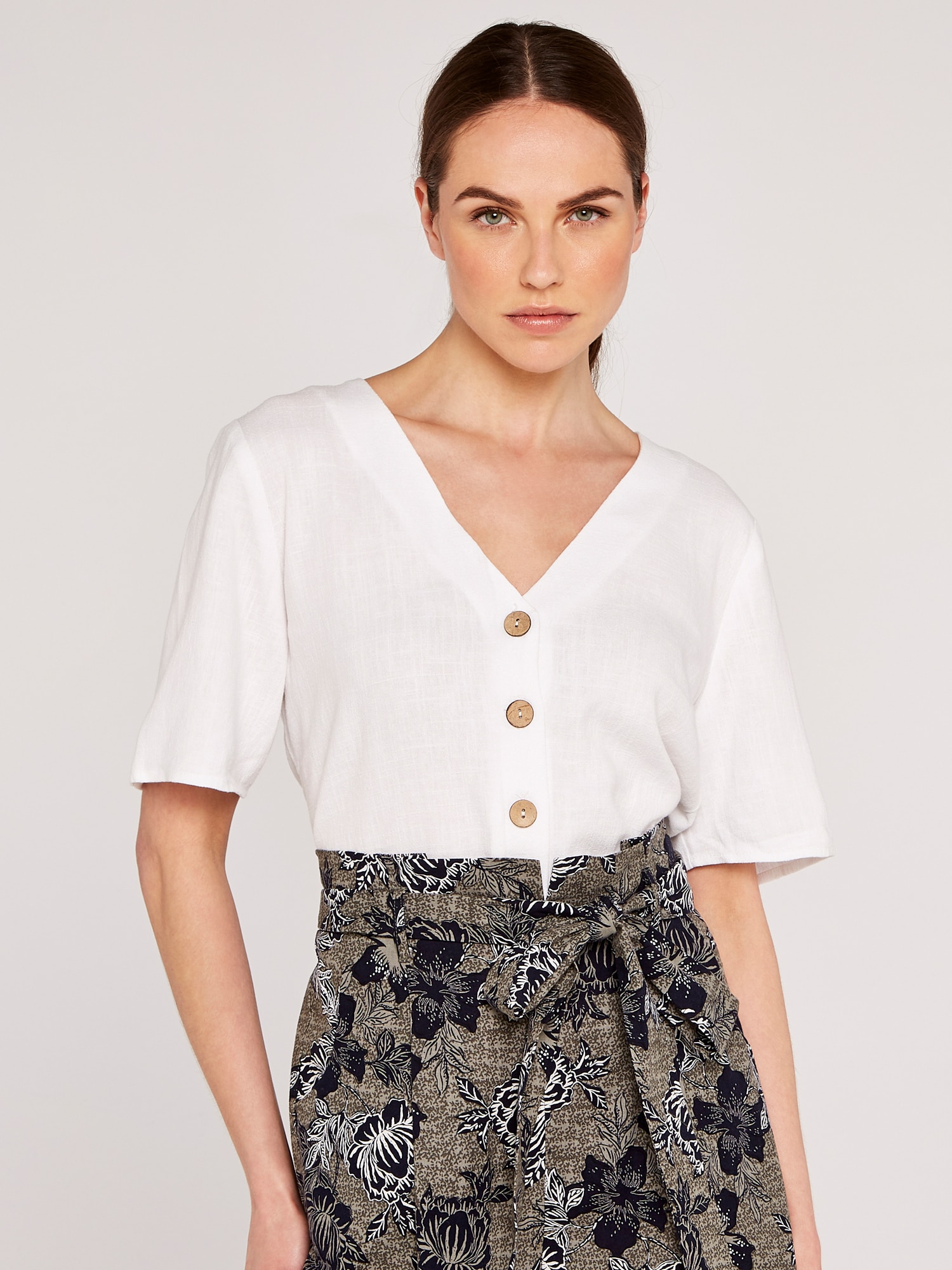 Apricot Klassische Bluse "Kurzarm Top" 1 mit Knopfleiste