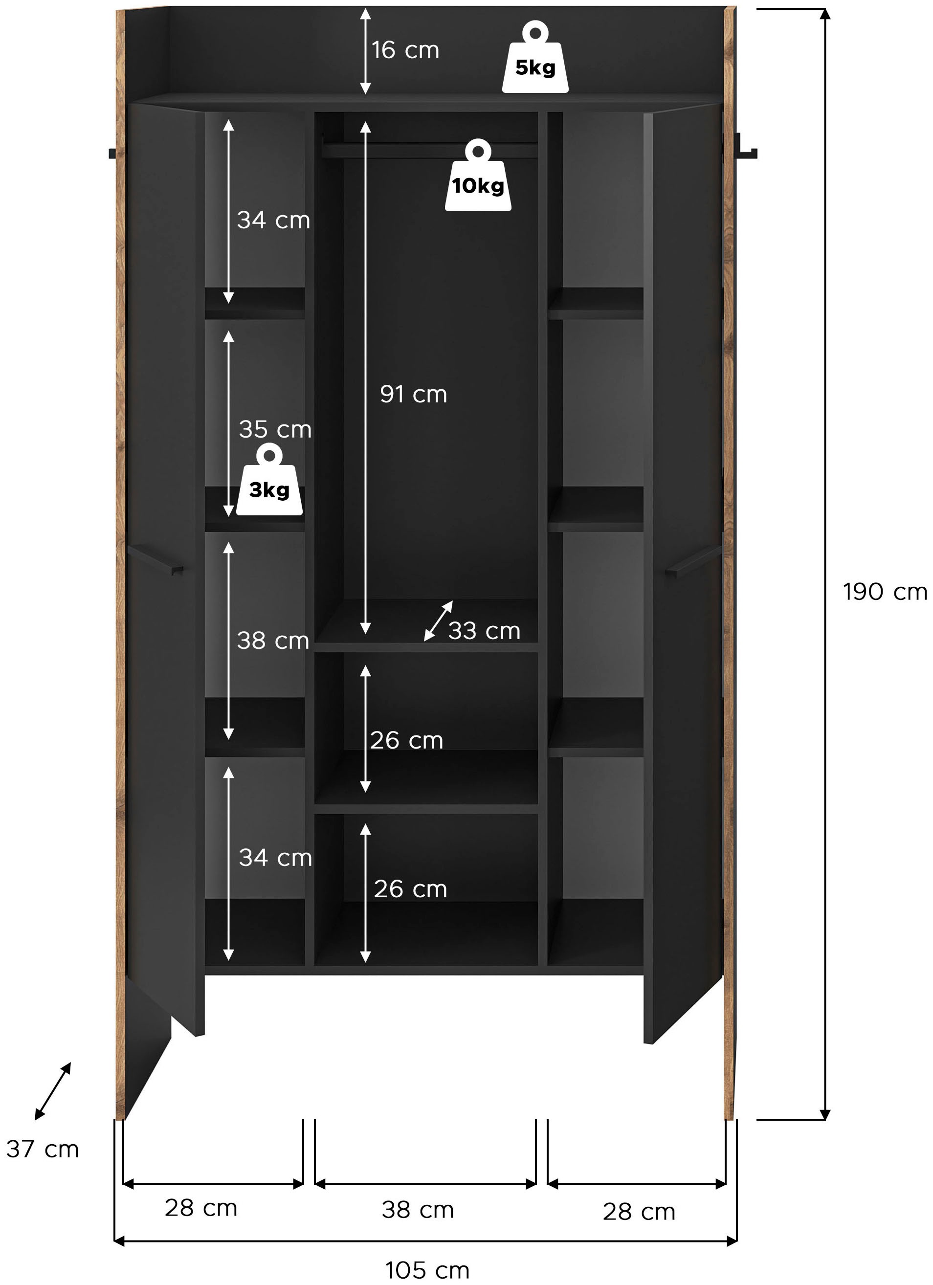 INOSIGN Garderobenschrank »MUSTA, Breite: 70cm, mit Kleiderstange, 2 Haken, 2 Türen, 1 Hutablage«, Dielenschrank, Flurschrank, Schrank, Universalschrank, Sitzbank