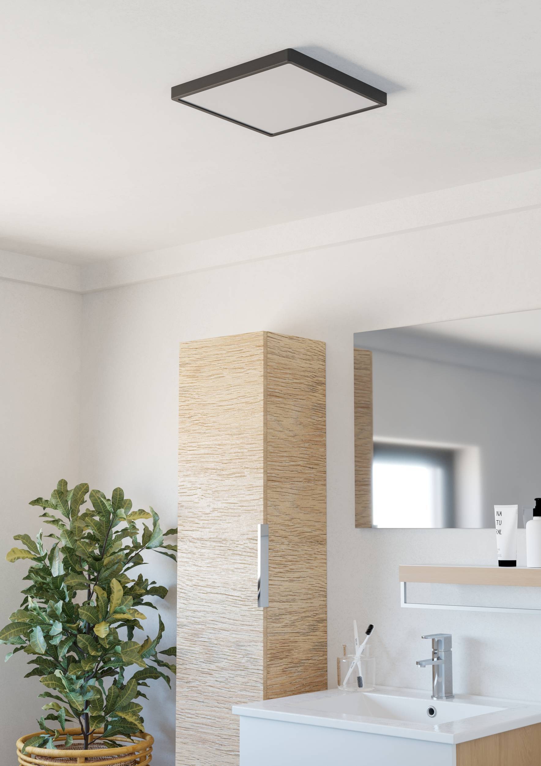 EGLO Aufbauleuchte »Fueva 6 Deckenlampe, Badlampe Decke, Kunststoff, IP44, Aufbaulampe« LED-Modul 1 Stk. Kaltweiß | Neutralweiß | Warmweiß Aufbauleuchte - L29 x B29 x H2,5 cm - schwarz - 13W inkl.