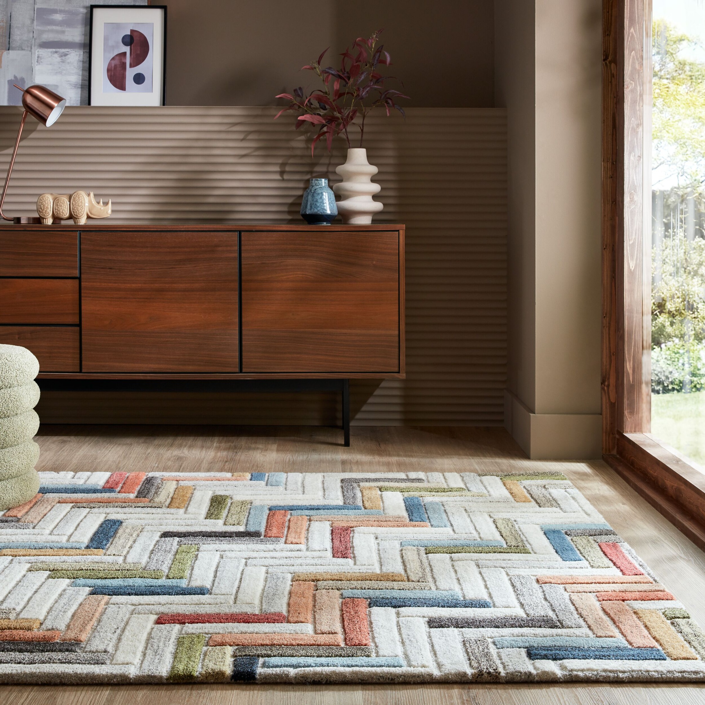 FLAIR RUGS Wollteppich "Russo" rechteckig 10 mm Höhe Geometrischer moderner günstig online kaufen