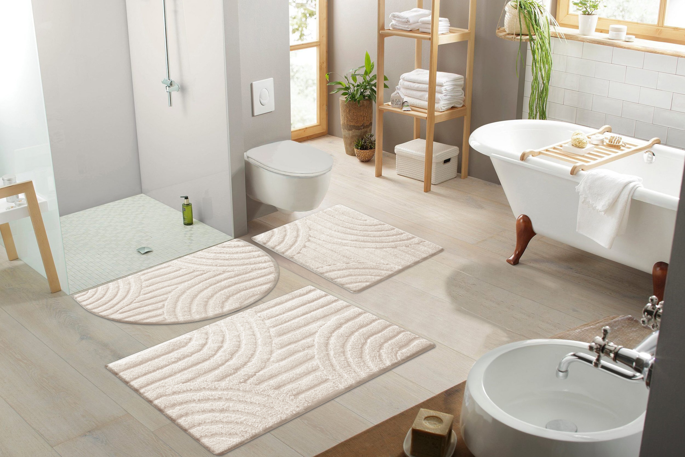 my home Badematte »Regona Scandi, Badvorleger, Badezimmer Teppich, Duschvorleger«, strapazierfähig, Badteppich, Uni Farben, Hoch-Tief-Effekt, modernes Muster