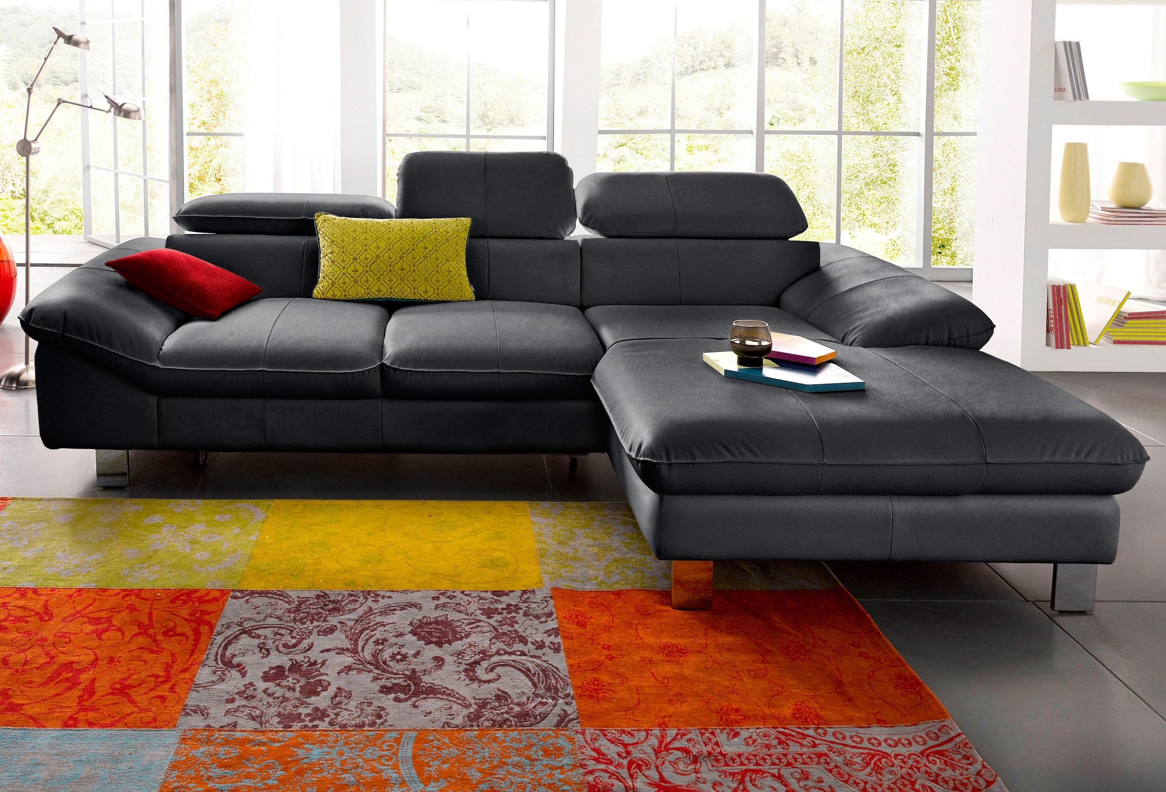 COTTA Ecksofa "Driver L-Form, B: 268 cm, moderne Couch mit Wellenunterfederung, Leder" Kopfteilverstellung, opt. Schlaffunktion + XL Bettkasten, LF:191x129cm