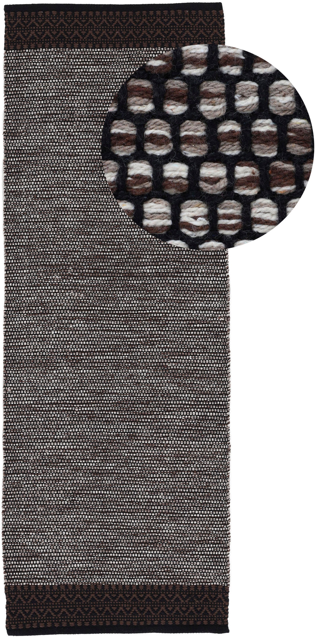 Teppich CARPETFINE "Kelim Mia, auch als Läufer erhältlich", braun, B:75cm H:6mm L:240cm, Baumwolle, Teppiche, Teppich, handgewebt, Baumwolle, Wendeteppich, Fleckerl, Bordüre, Wohnzimmer