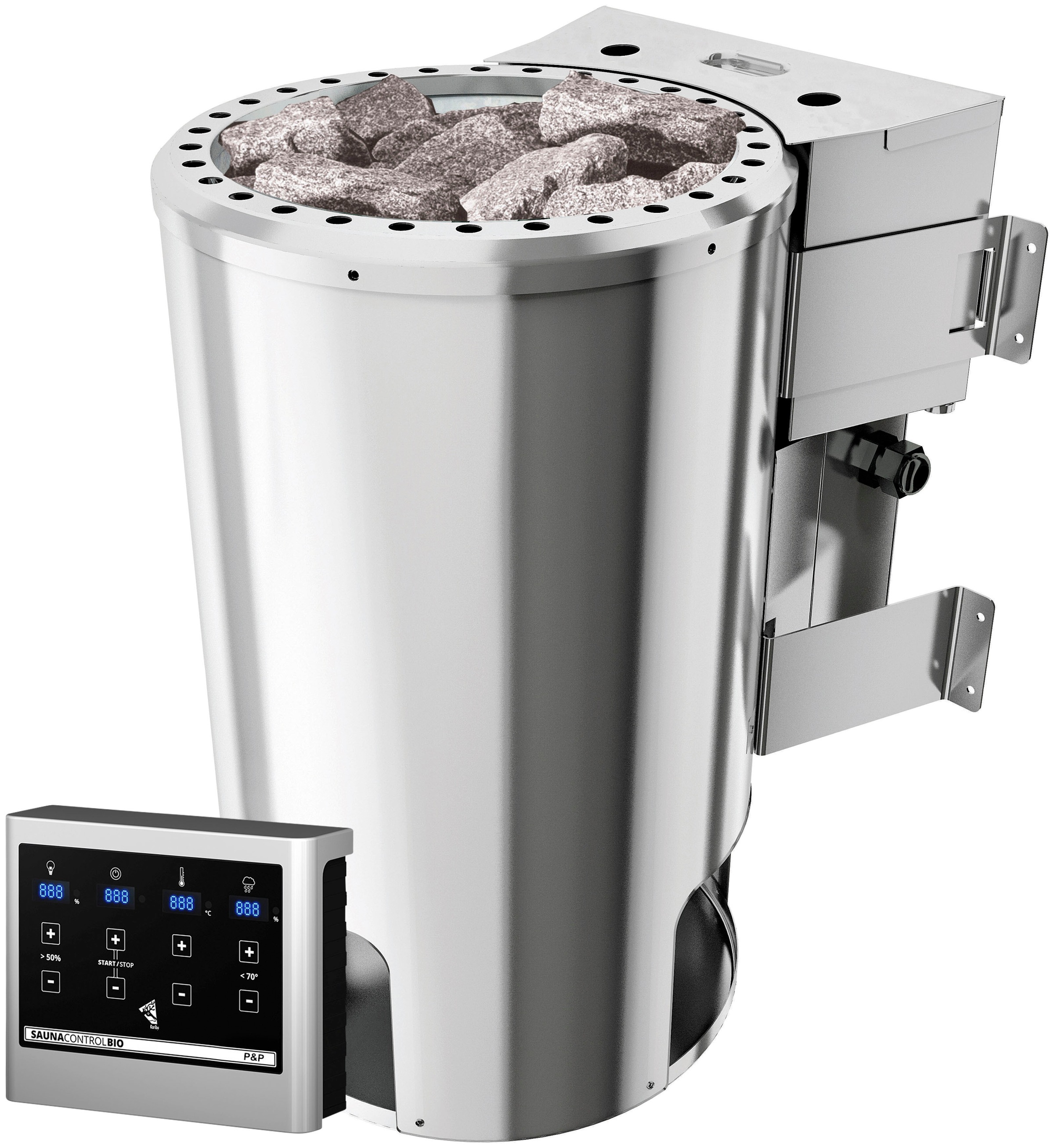 Karibu Sauna »Cellin«, 3,6-kW-Plug & Play BIO-Ofen mit ext. Steuerung