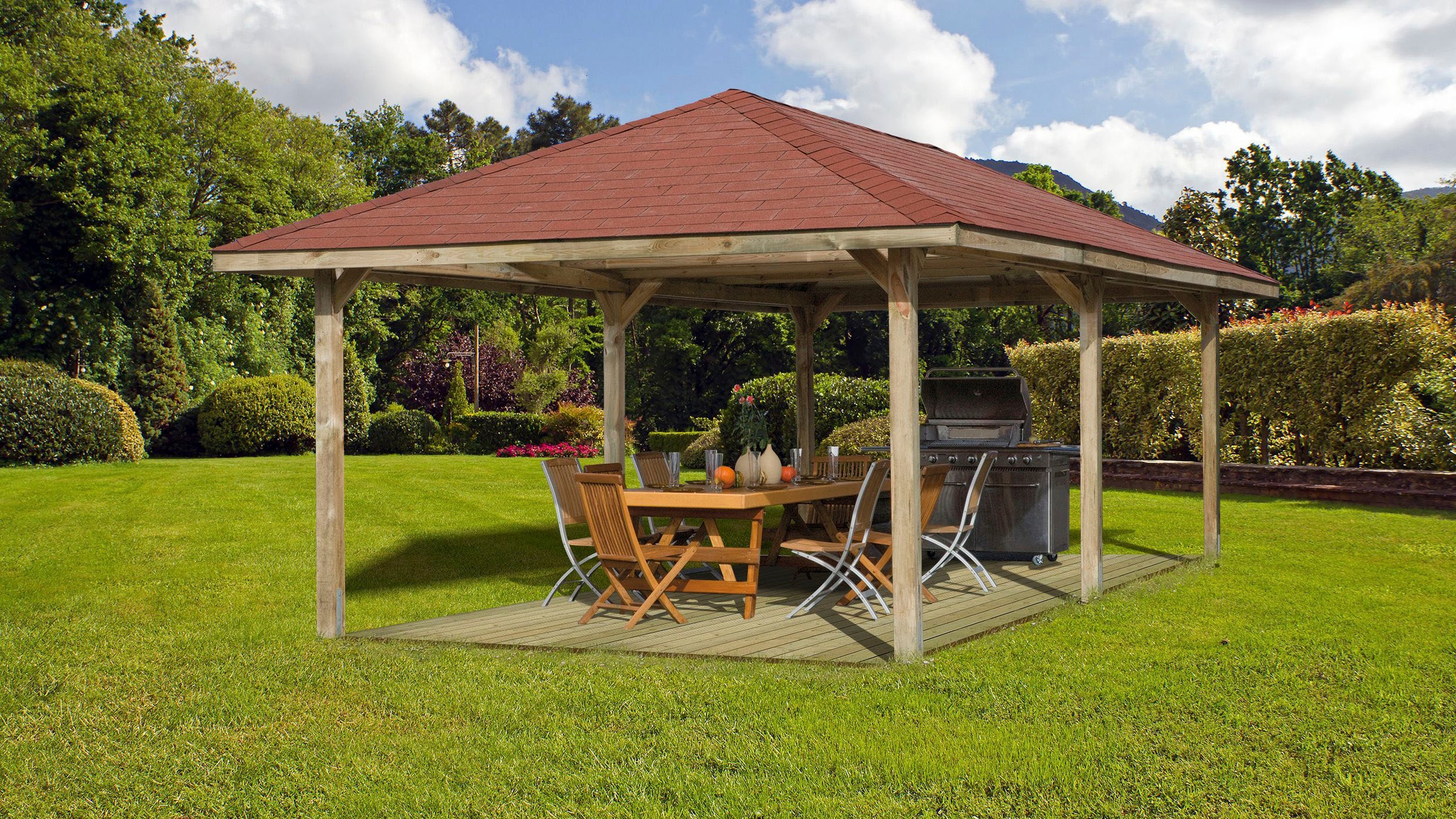weka Pavillon »Gartenoase 651 B Gr.3, inkl roten Dachschindeln«, 19 mm Massivholzdach
