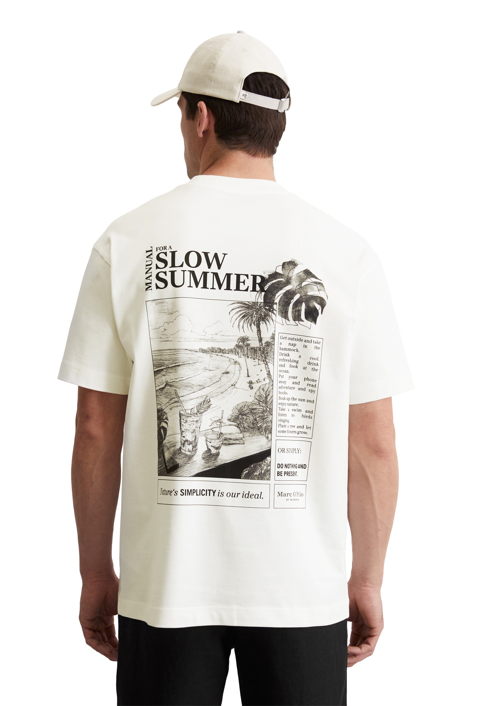 Marc O'Polo T-Shirt, mit markantem Rücken-Print und Logoprint seitlich auf der Brust