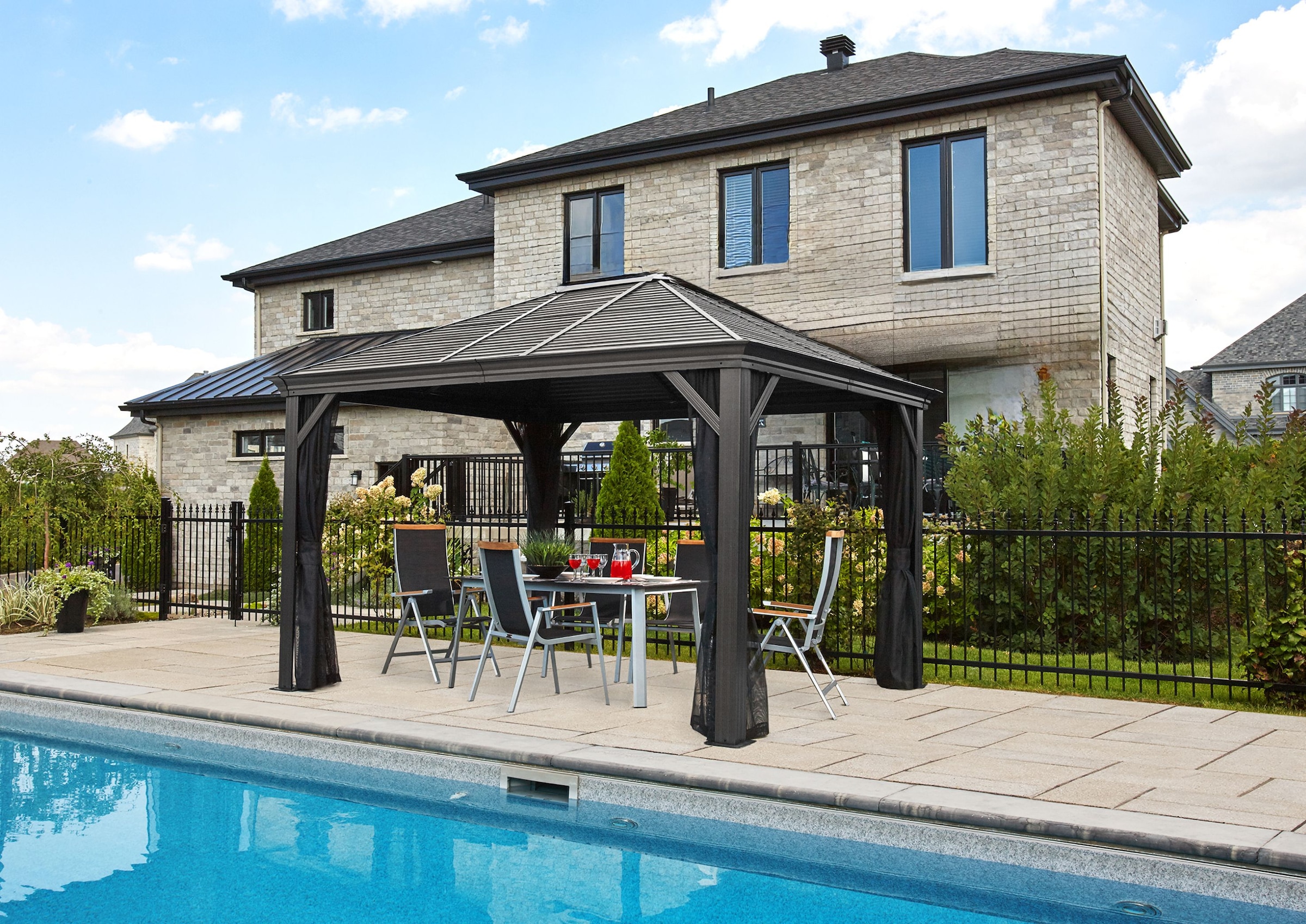 Sojag Pavillon "Mykonos" mit Stahldach und Moskitonetzen, winterfest günstig online kaufen