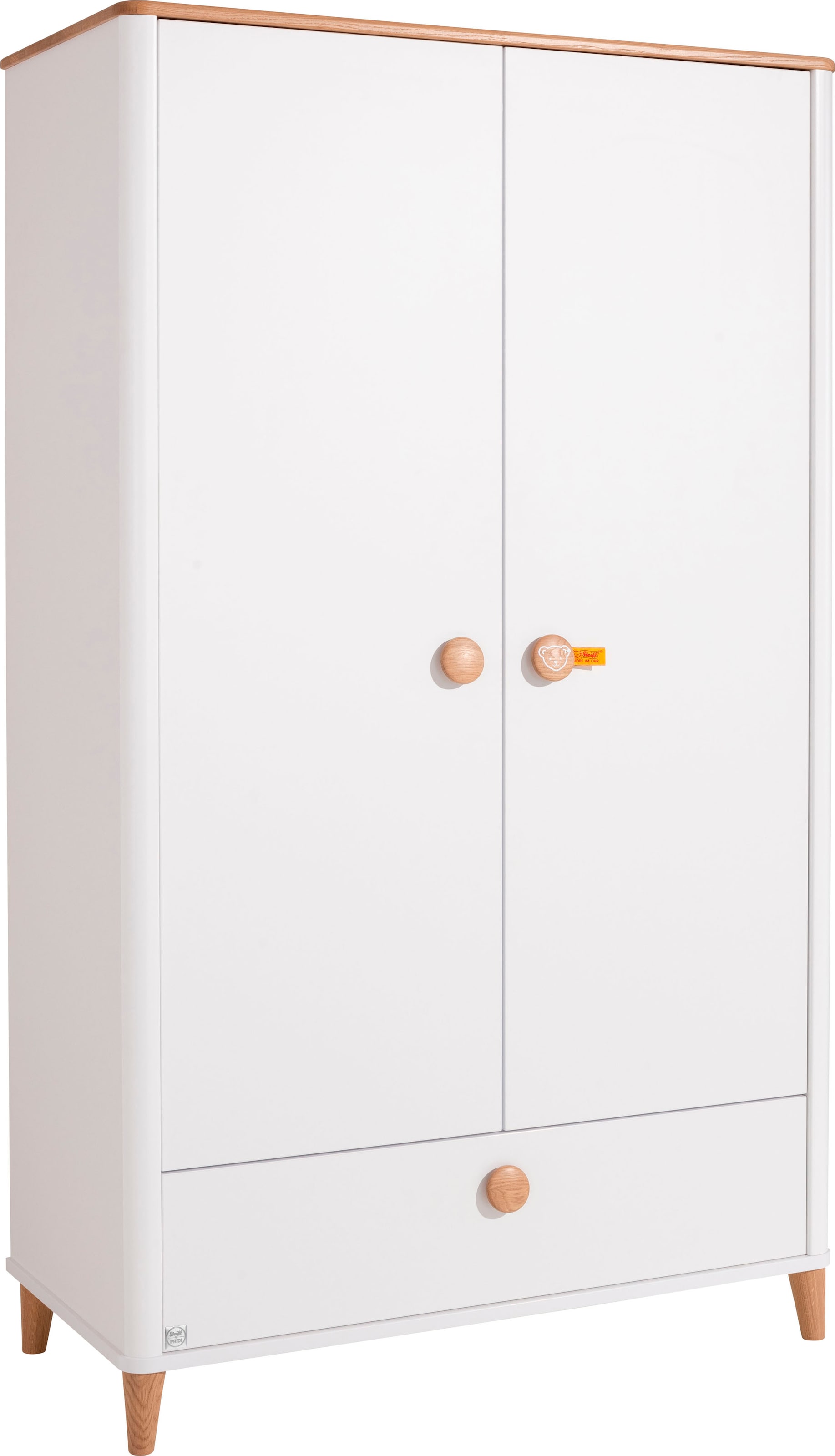 PAIDI Kleiderschrank "LOTTE & FYNN Steiff by PAIDI, 2 Türen und 1 Schublade mit Soft-Close" inkl. Kleiderstangen und Einlegeböden, Schrank in Weiß mit Massivholz