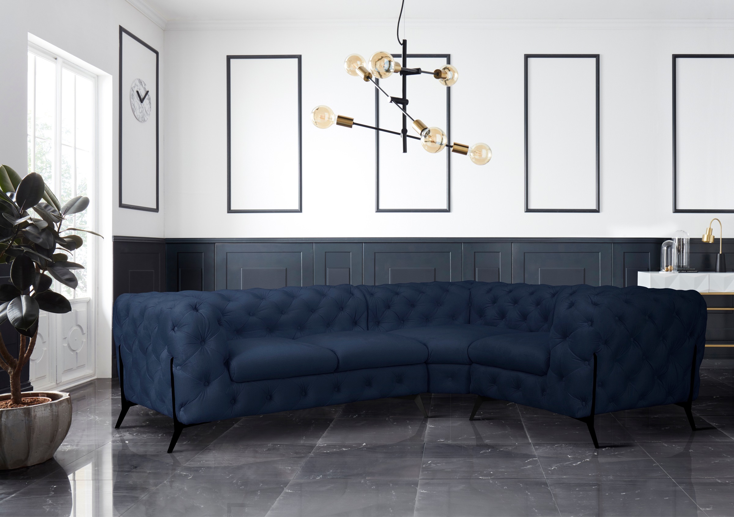 Leonique Chesterfield-Sofa »Amaury L-Form«, moderne Chersterfield-Optik, Breite 262 cm, Fußfarbe wählbar