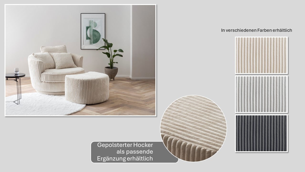 Thumbnail - Home affaire Drehsessel "MAISIE, Love Seat,Lese-Sessel,Sessel-Set, mit Hocker" 2 Stk. tlg. in MEGA CORD und Web-Velours,...