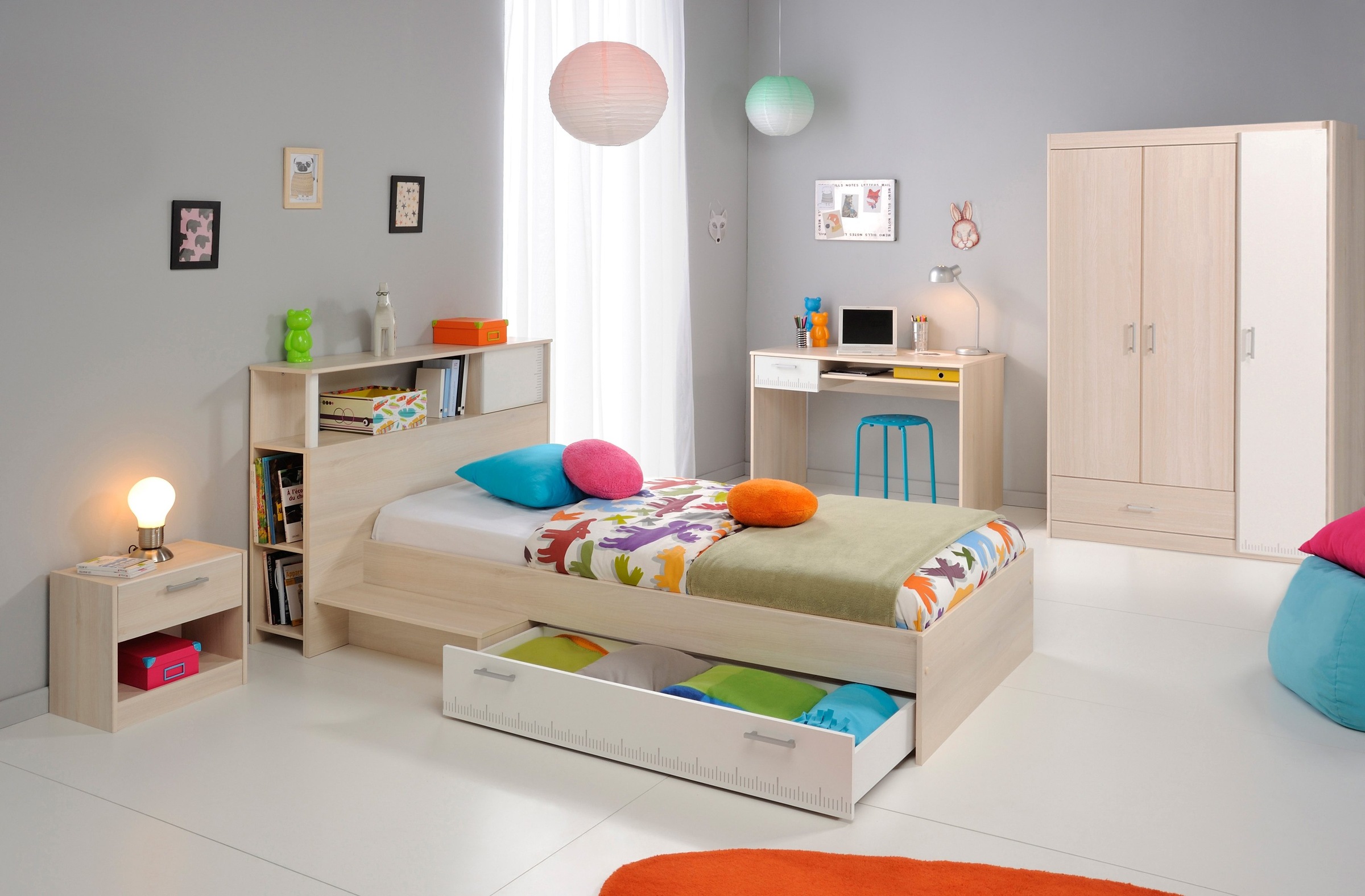 Parisot Jugendzimmer-Set »Charly«, (Set, 6 St., Schrank, Bett, Regal, Nachttisch, Schreibtisch)