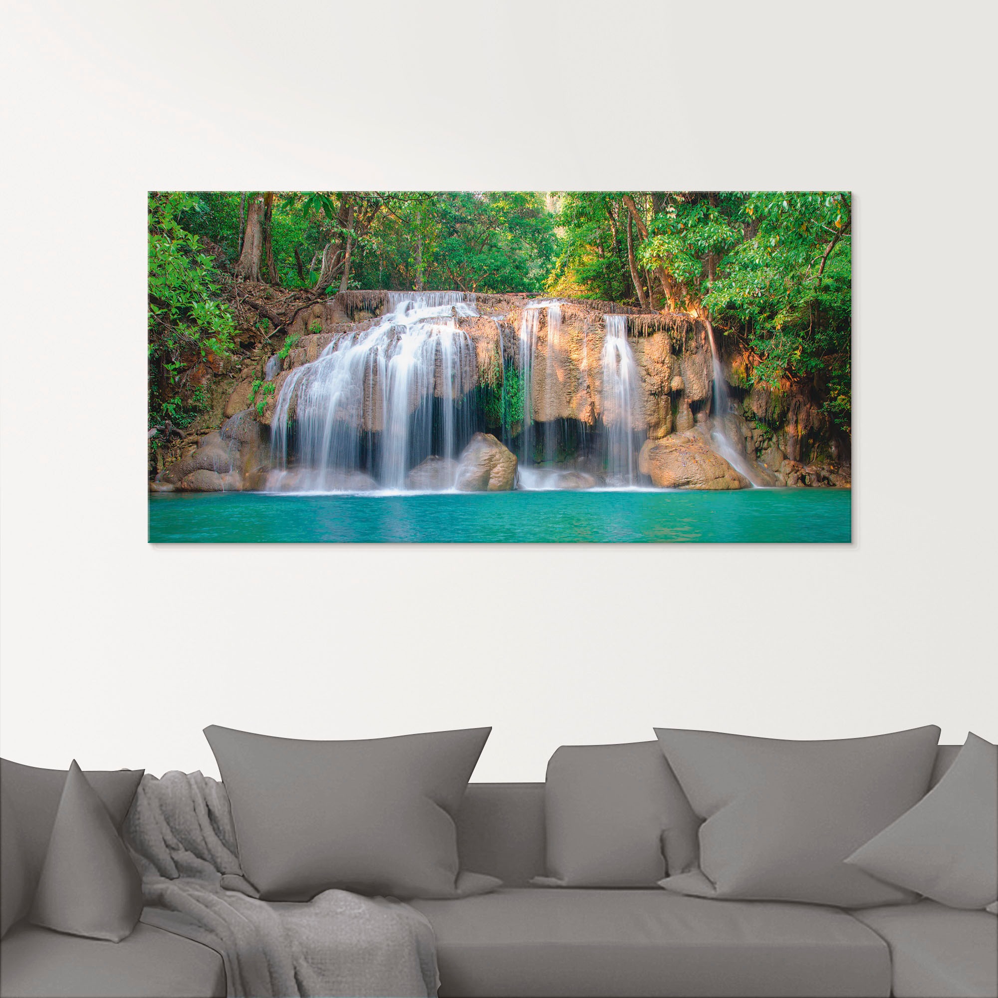 Glasbild ARTLAND "Wasserfall im Wald National Park", grün (farbe bild(er): grün), B:80cm H:60cm, Bilder, in verschiedenen Größen 2