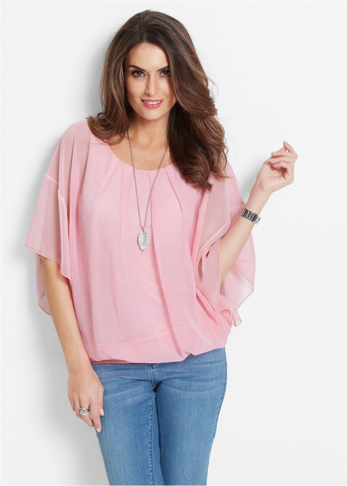 bonprix Chiffonbluse "Chiffonbluse mit Untertop" Oversize-Passform, für festliche Anlässe, mit elastischem Bund