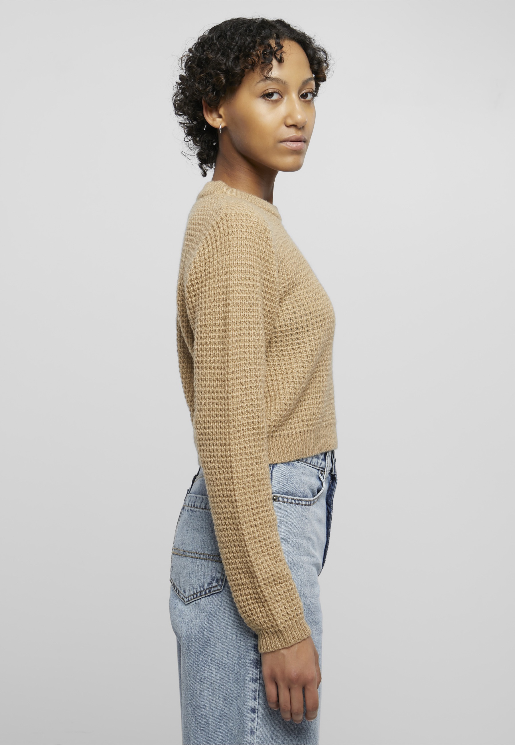 URBAN CLASSICS Fleecepullover »Urban Classics Damen Ladies Short Waffle Sweater«, 1 Stk.
