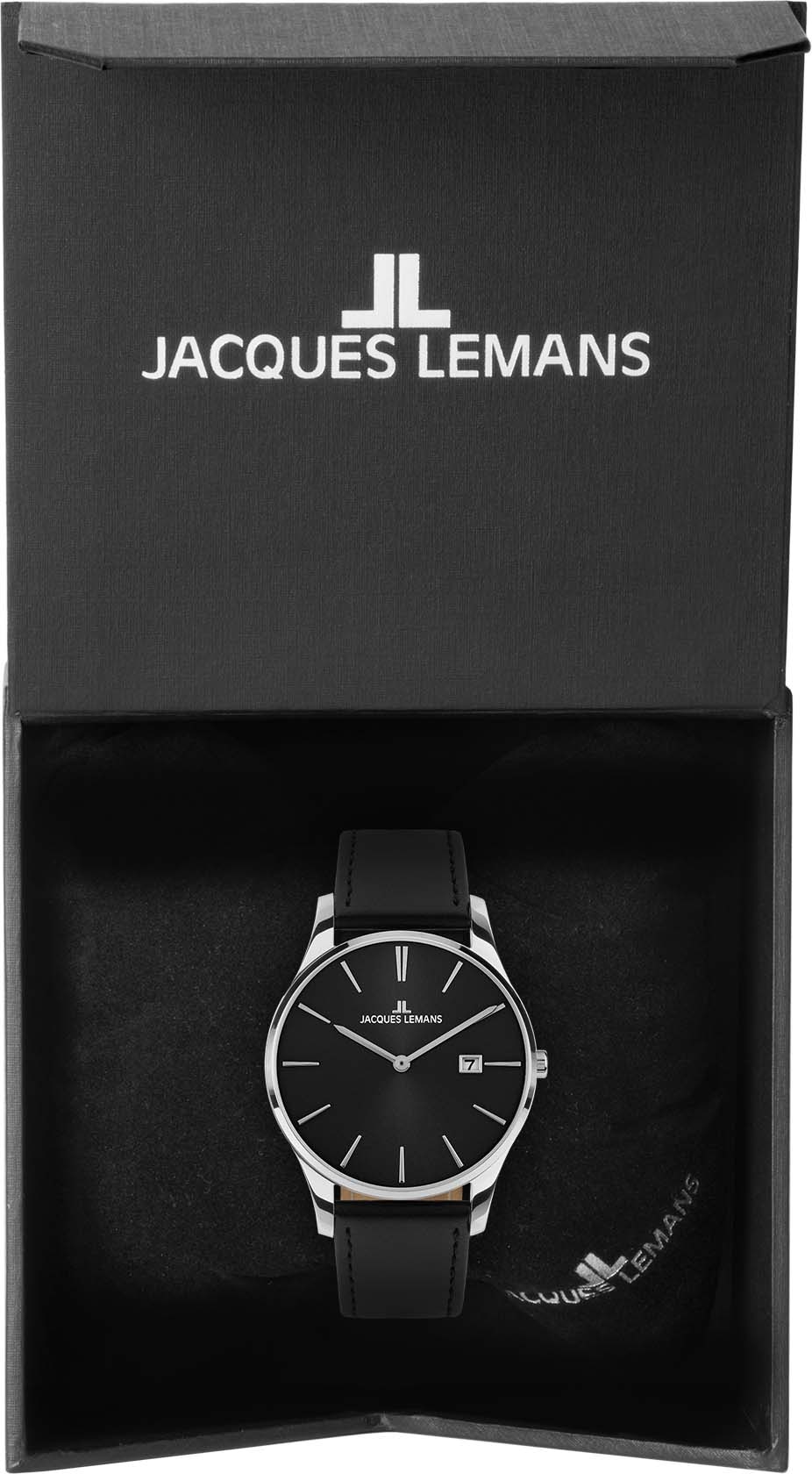 Jacques Lemans Quarzuhr »London, 1-2122A«, Armbanduhr, Damenuhr, Herrenuhr, Datum, Lederarmband