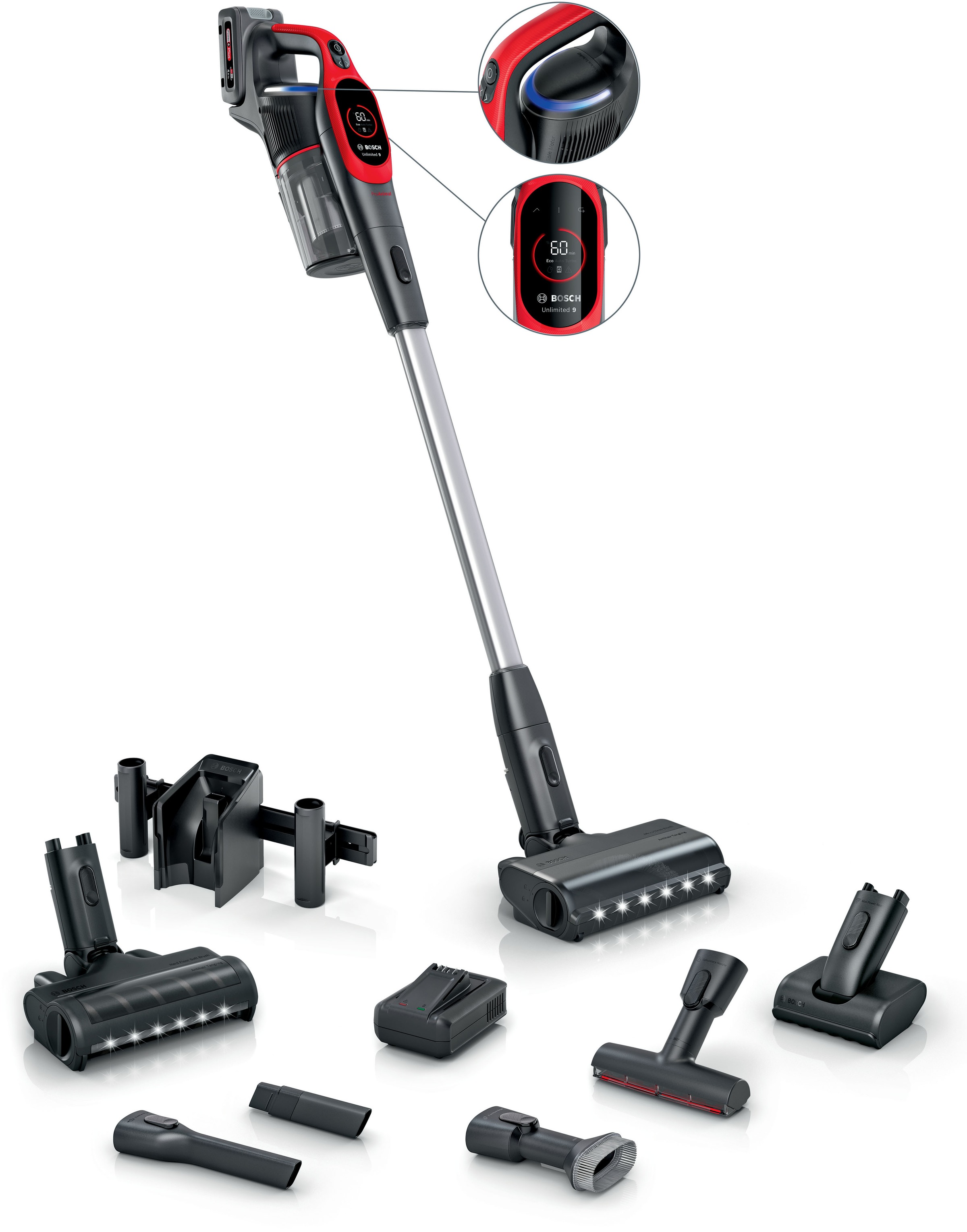 BOSCH Akku-Stielstaubsauger "Unlimited 9 ProAnimal BKS941PET, MicroClean™ Technology" HEPA-Filtersystem, 10 Jahre Motorgarantie, Schnellladegerät, LED Licht