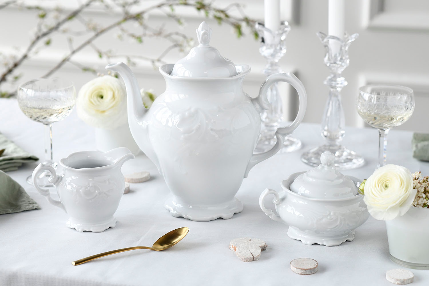 CreaTable Milch- und Zuckerset »Frederike Weiss, Kaffeegarnitur 3-tlg.« Klassisch, Zeitlos