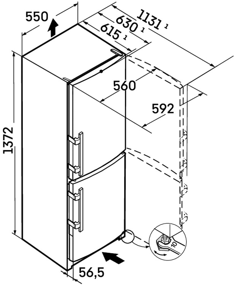 Liebherr Kühl-/Gefrierkombination »KGwe 1455 2.6_091586851« 137,2 cm hoch 55 cm breit