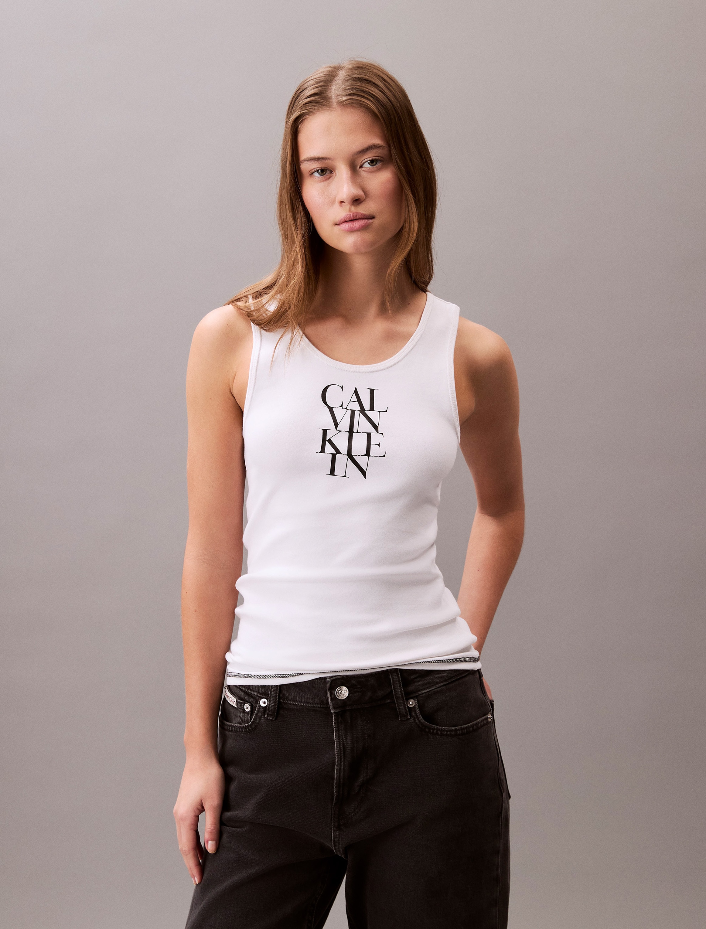Calvin Klein Jeans Tanktop "SL COTTON RIB SOLID TANK", Mit tiefem Rundhalsa günstig online kaufen