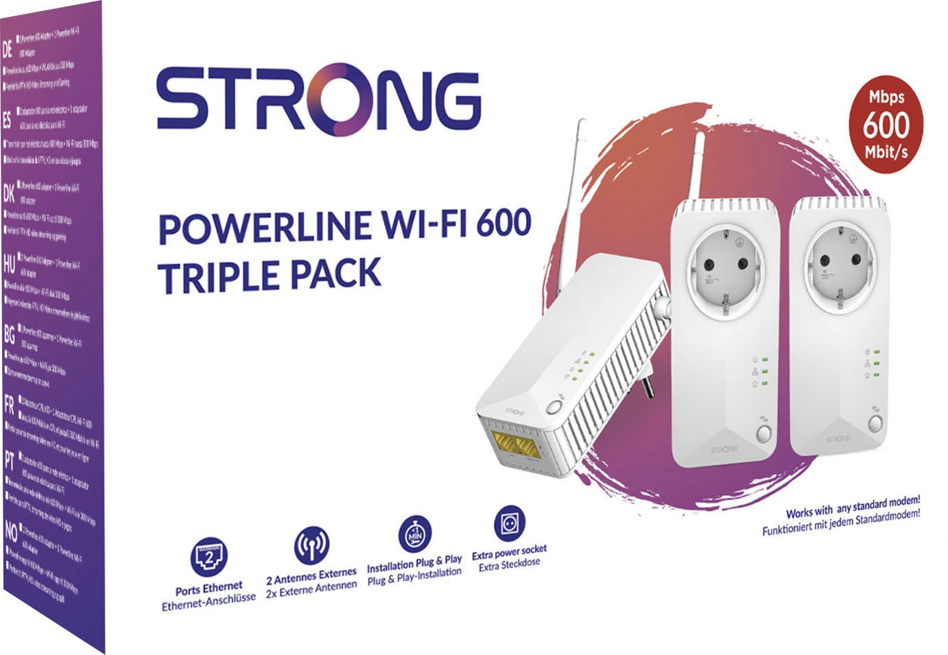 Strong Reichweitenverstärker »POWERLINE WI-FI 600 TRIPLE PACK«, 600 Mbit/s, WiFi, 3 Einheiten