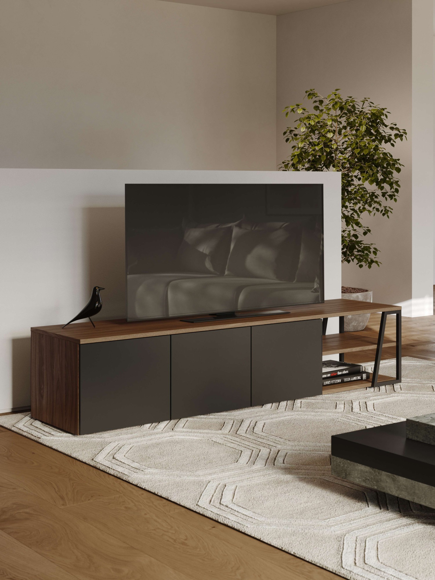 TemaHome TV-Bank »Albi TV Tisch, Lowboard, TV-Schrank, TV-Board,«, Großzügiger Stauraum mit Türen und offenen Fächern
