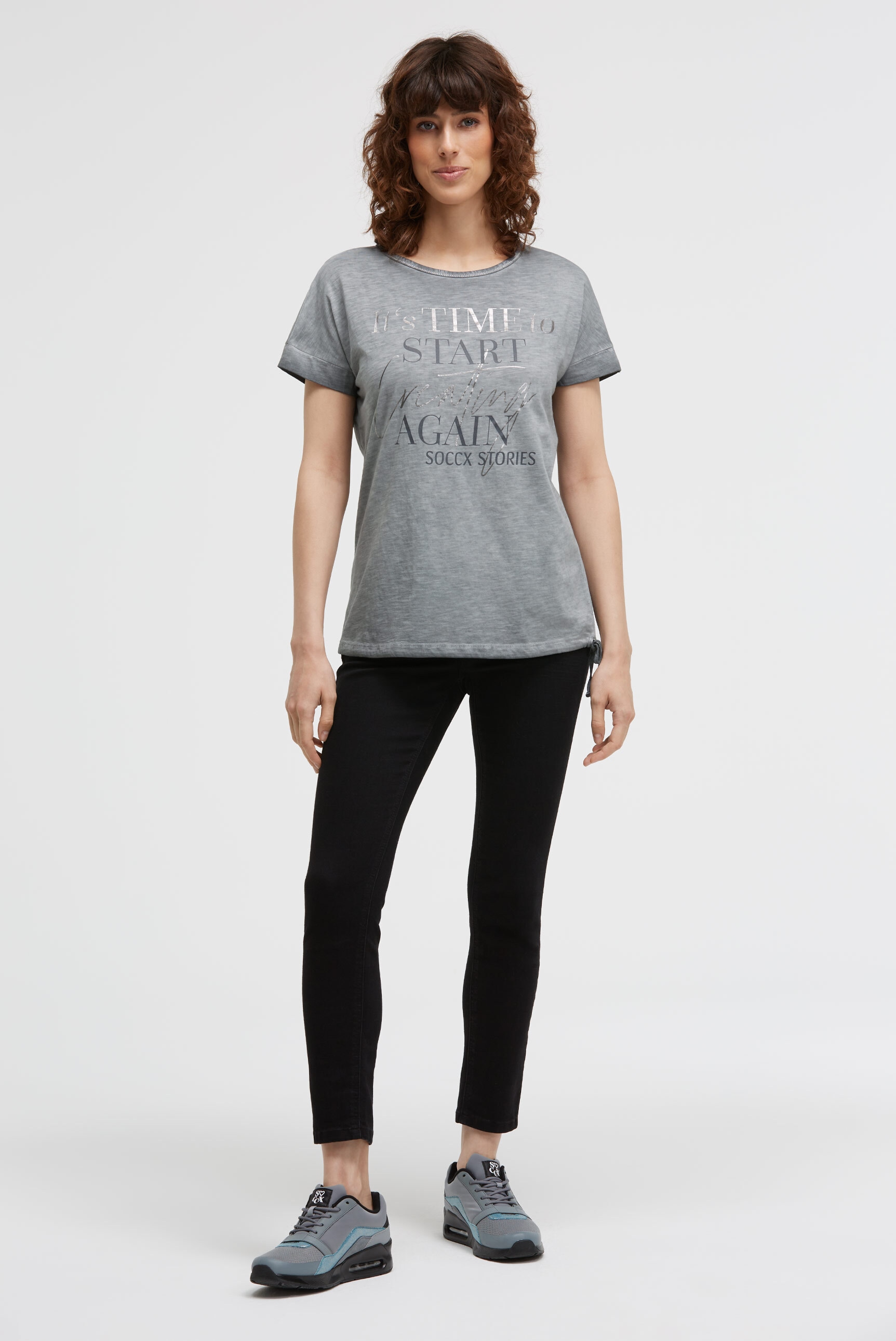 SOCCX Rundhalsshirt, mit Bindeband am Saum