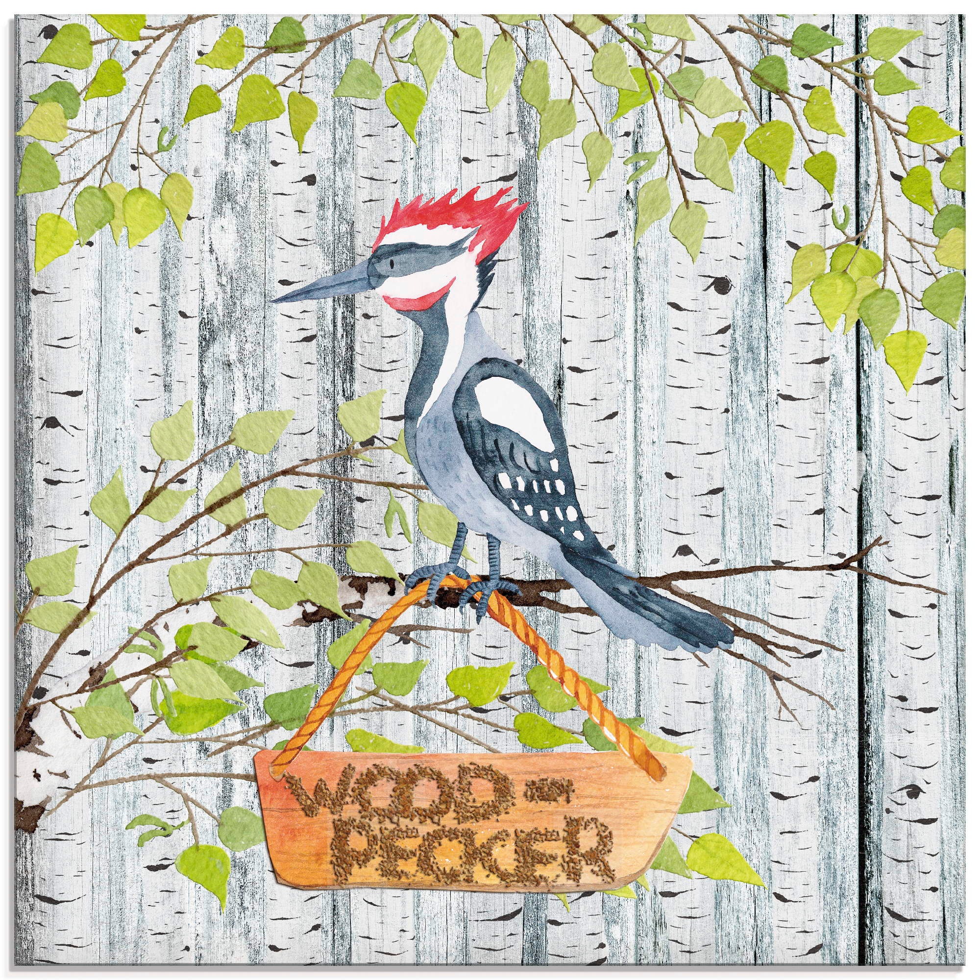 Artland Glasbild »Waldfreunde- der laute Specht«, Tiere, (1 St.), in verschiedenen Größen