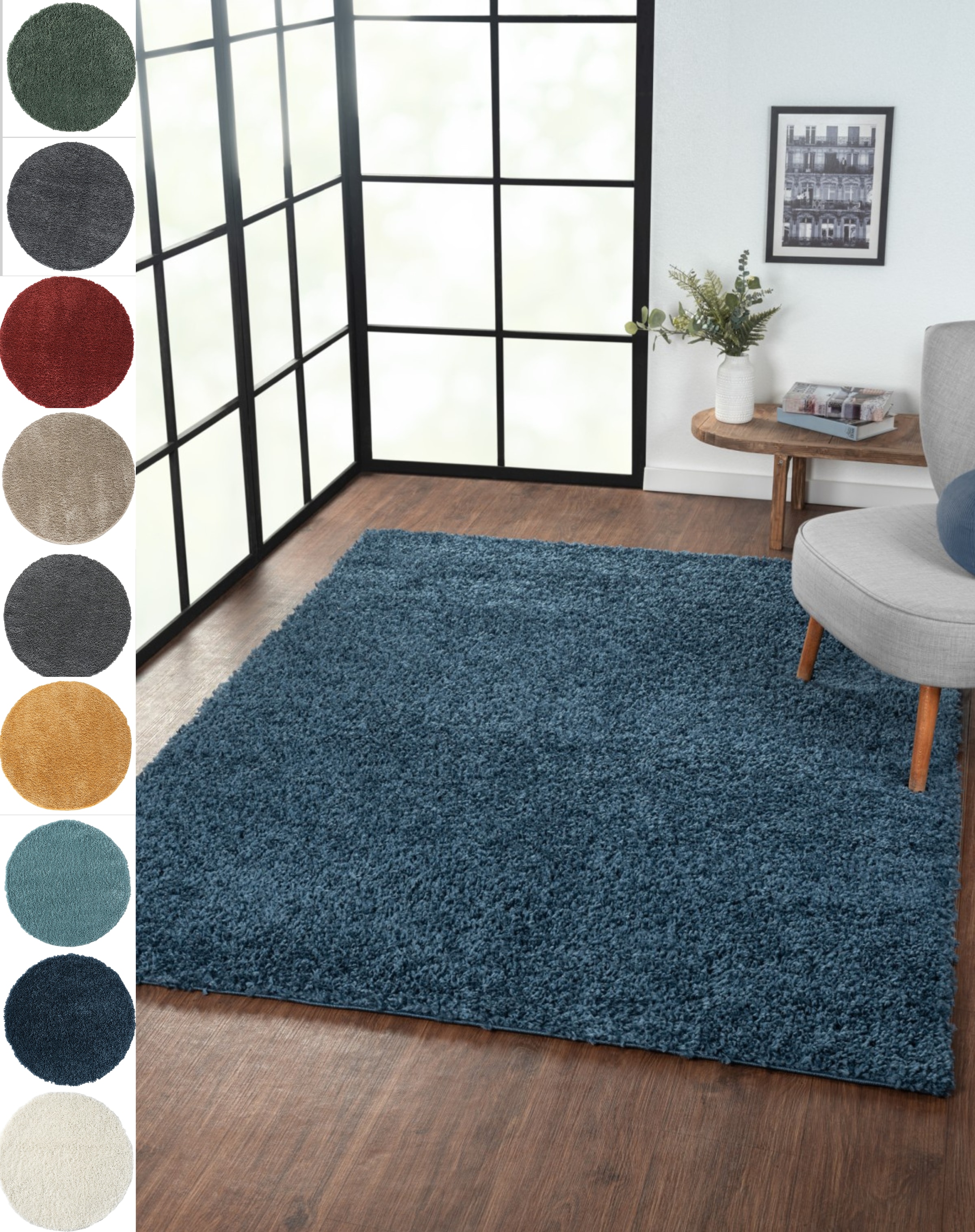 Hochflor-Teppich "My Shaggy", blau (dunkelblau), B:200cm H:37mm L:290cm, Polypropylen (PP), MYFLAIR MÖBEL & ACCESSOIRES, Teppiche, Shaggy, Uni-Farben, leicht glänzend, Microfaser, extra flauschig