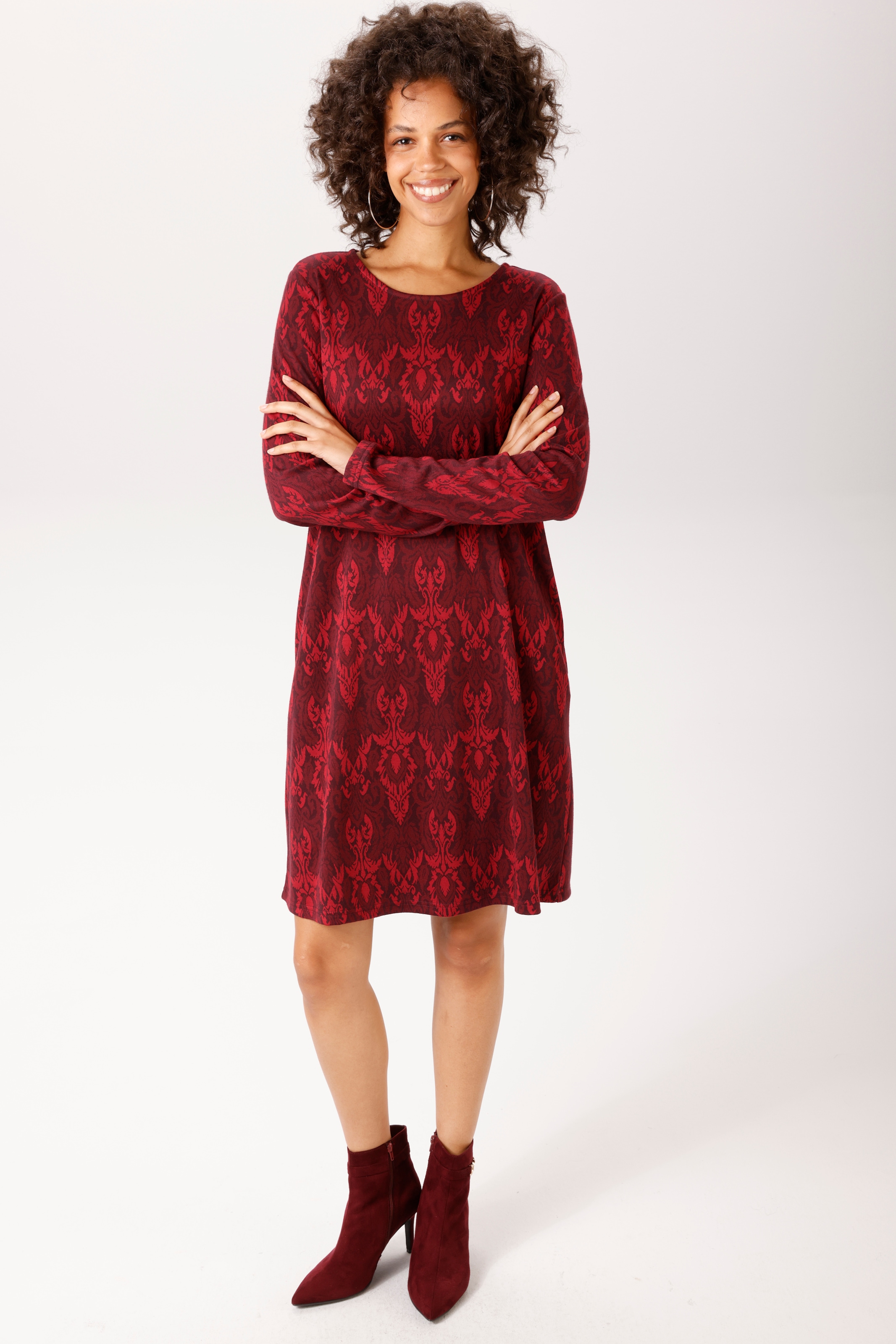Aniston CASUAL A-Linien-Kleid Eingrifftaschen mit großflächigem Ornament-Muster - NEUE KOLLEKTION
