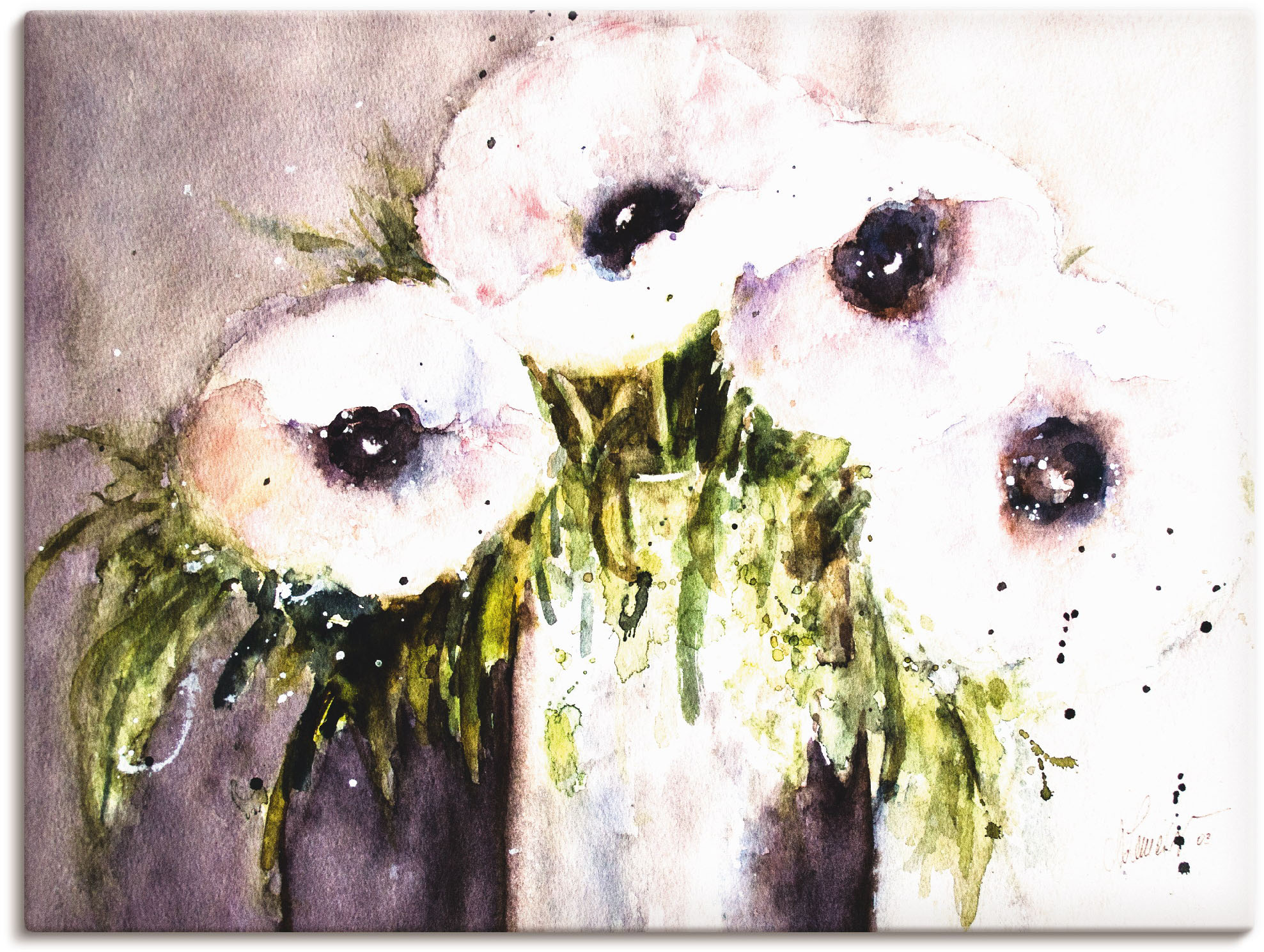 Artland Leinwandbild "Lila Mohn in Vase" Blumen 1 Stk. tlg. auf Holzrahmen gespannt