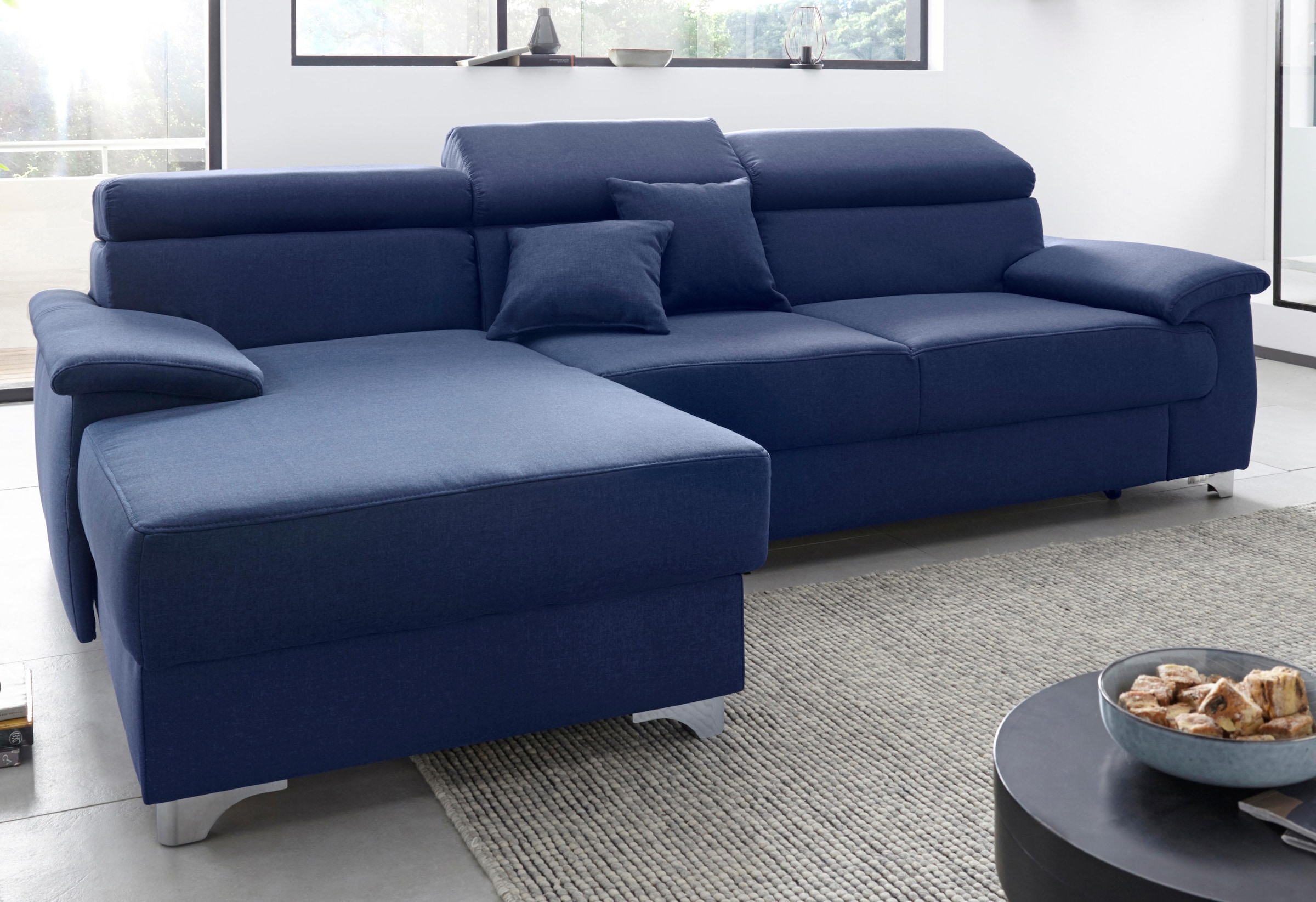 DOMO collection Ecksofa »Mira, inklusive Kopfteilverstellung für mehr Wohlfühlkomfort, L-Form« wahlweise mit Bettfunktion und Bettkasten, elegant und modern