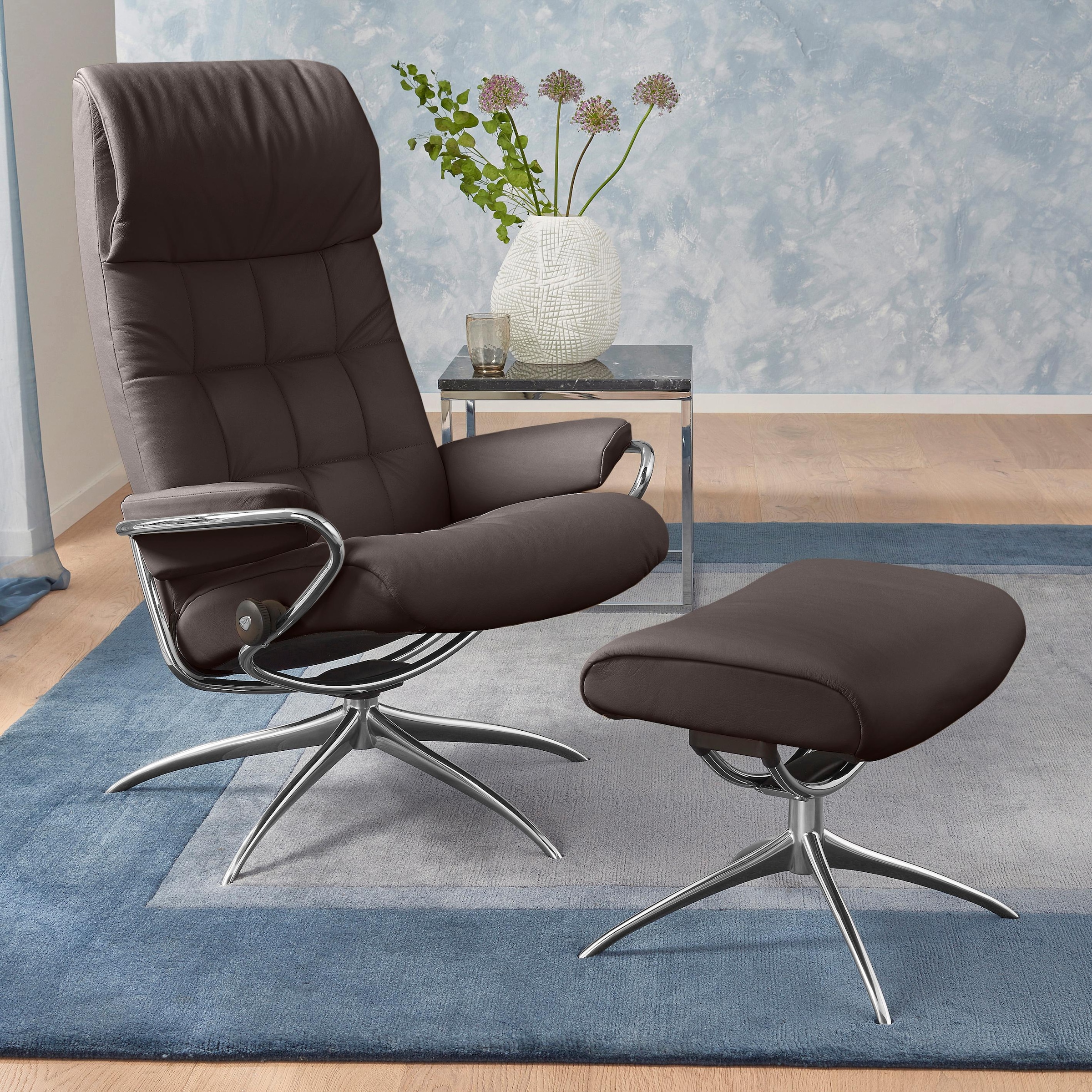 Stressless Relaxsessel "London", (Set, Relaxsessel mit Hocker), mit Hocker, High Back, mit Star Base, Gestell Chrom