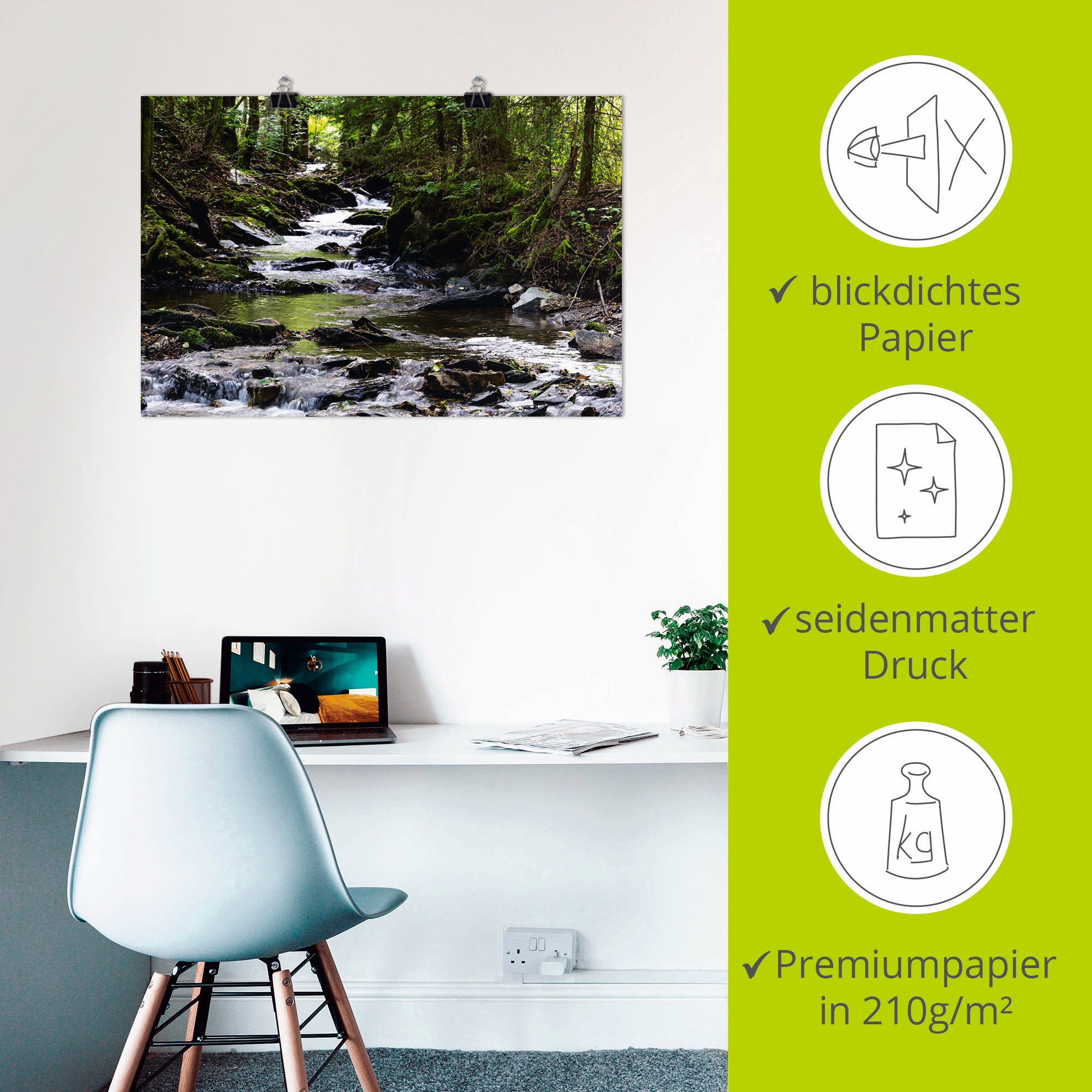 Artland Wandbild »Bachlauf im Wald«, Gewässer, (1 St.), als Alubild, Outdoorbild, Leinwandbild, Poster, Wandaufkleber