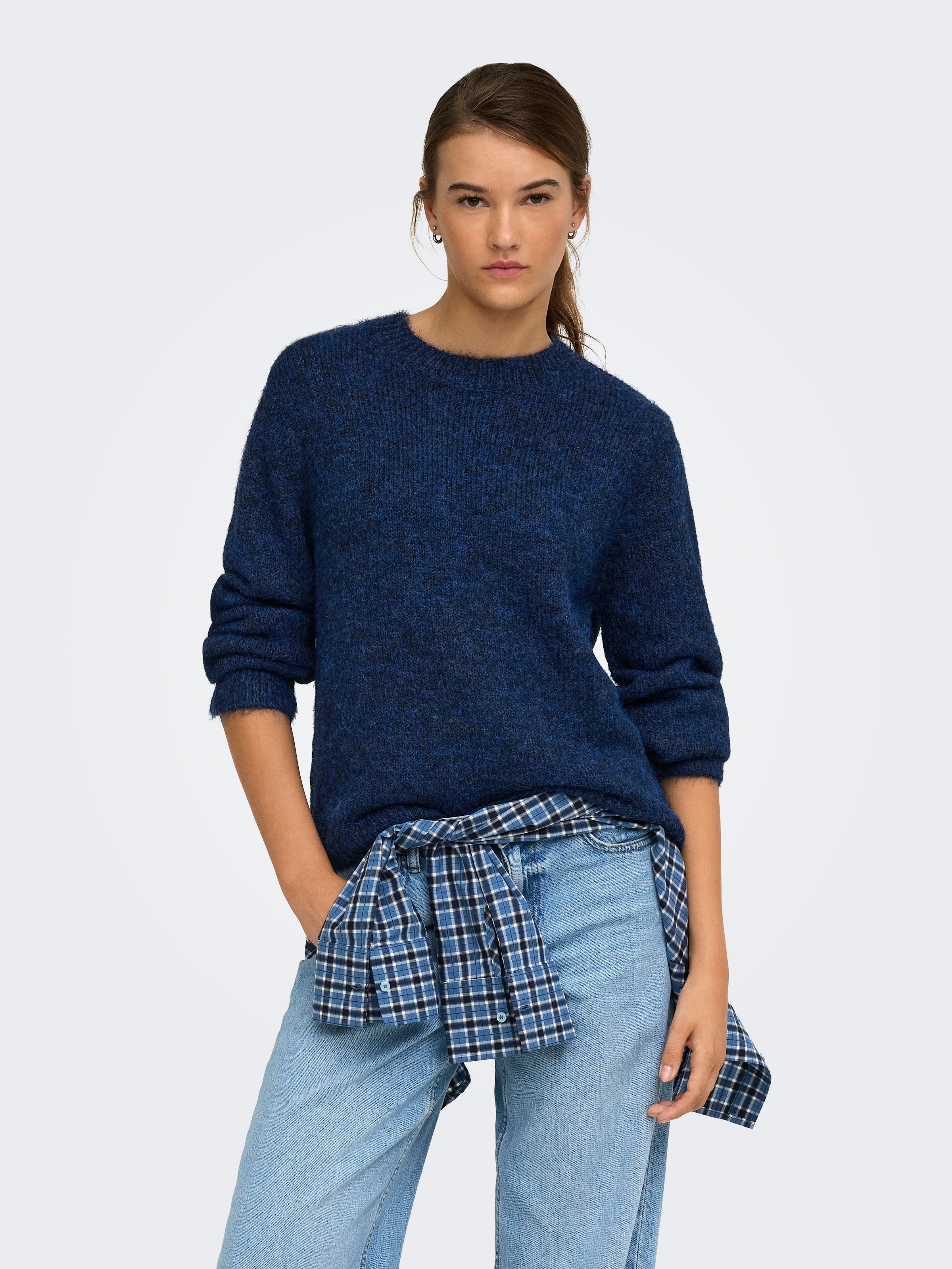 ONLY Strickpullover »ONLSAHERI LS O-NECK KNT« Materialmix, loose fit