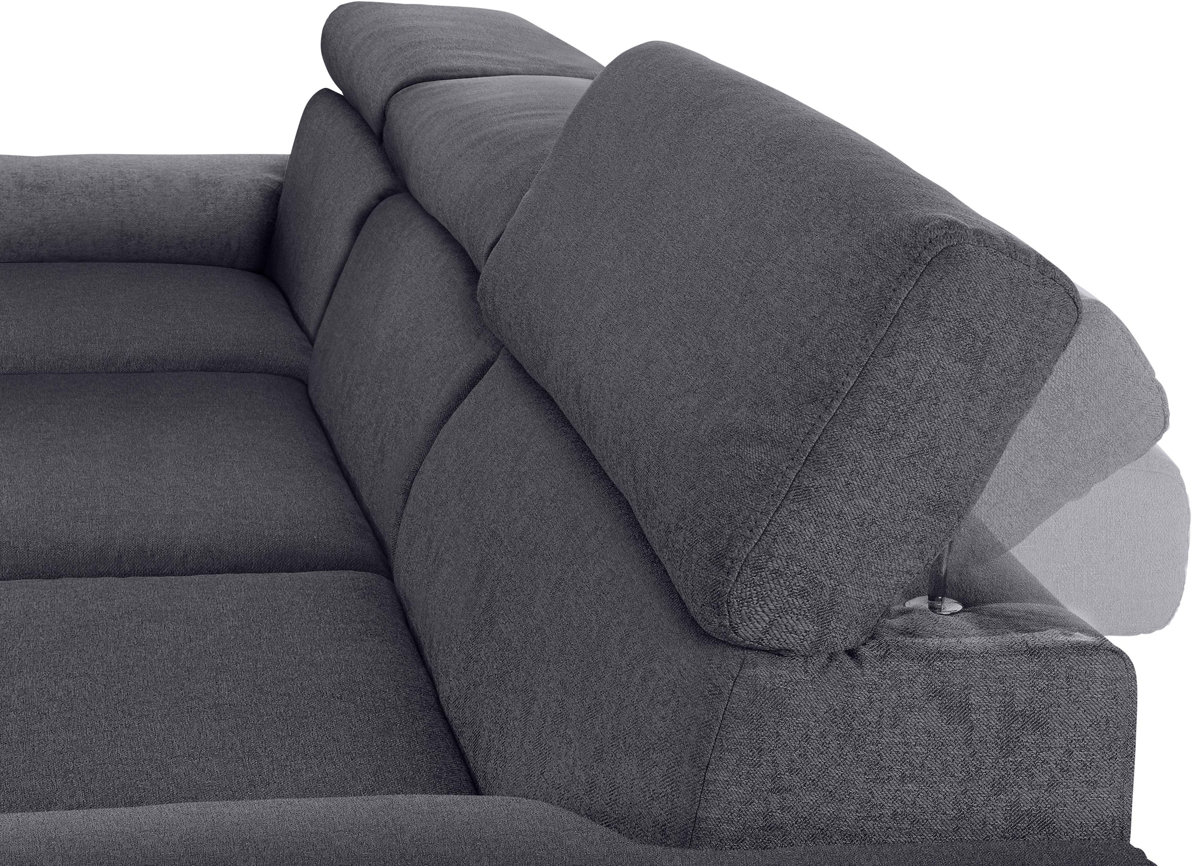 DOMO collection Ecksofa »Mira, inklusive Kopfteilverstellung für mehr Wohlfühlkomfort, L-Form«, wahlweise mit Bettfunktion und Bettkasten, elegant und modern